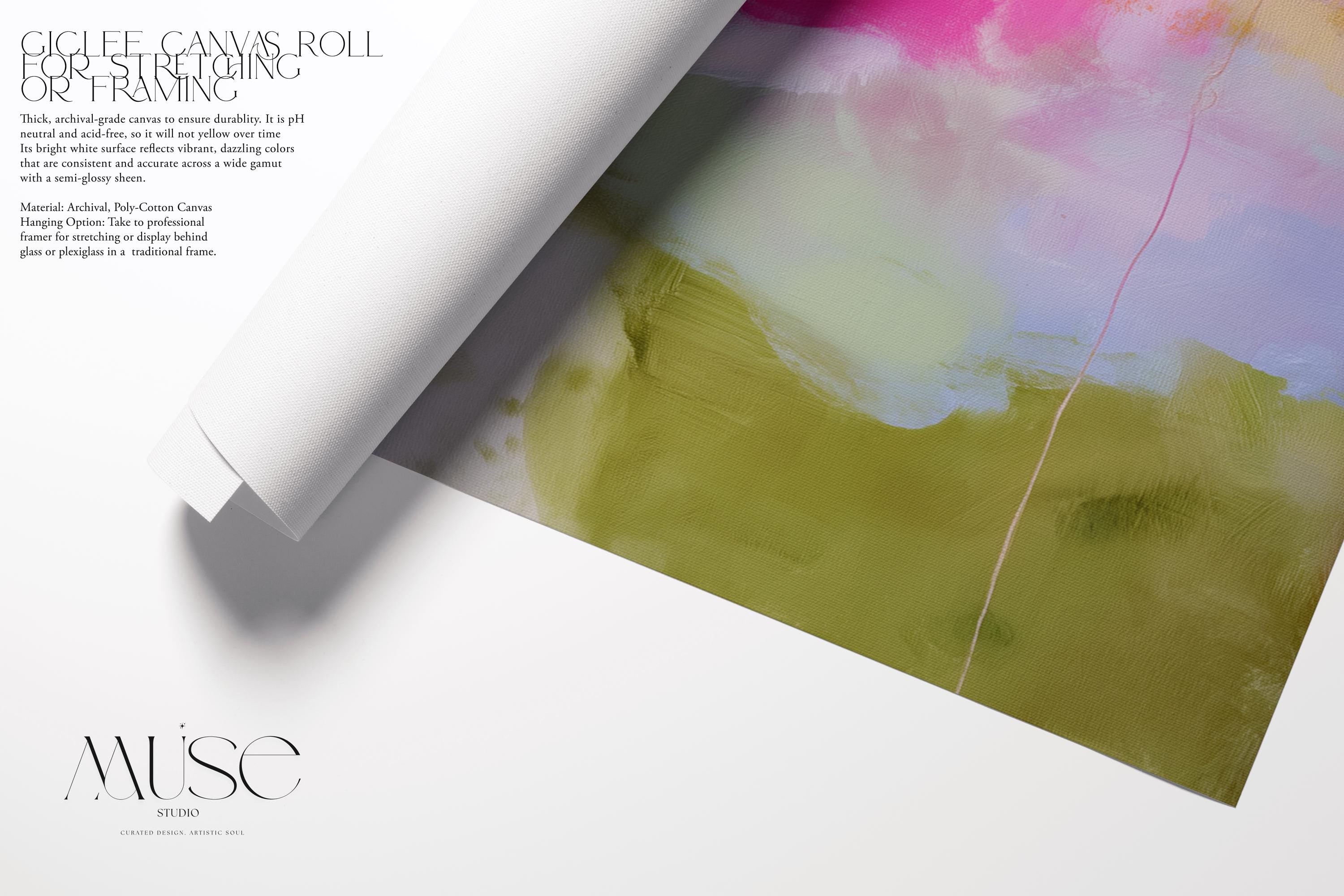 Botanical Abstract Art Print Pink Fuchsia Olive Green Soft Bright Decor Wall Art for Bedroom Office Living Room Modern Poster | Muse 426