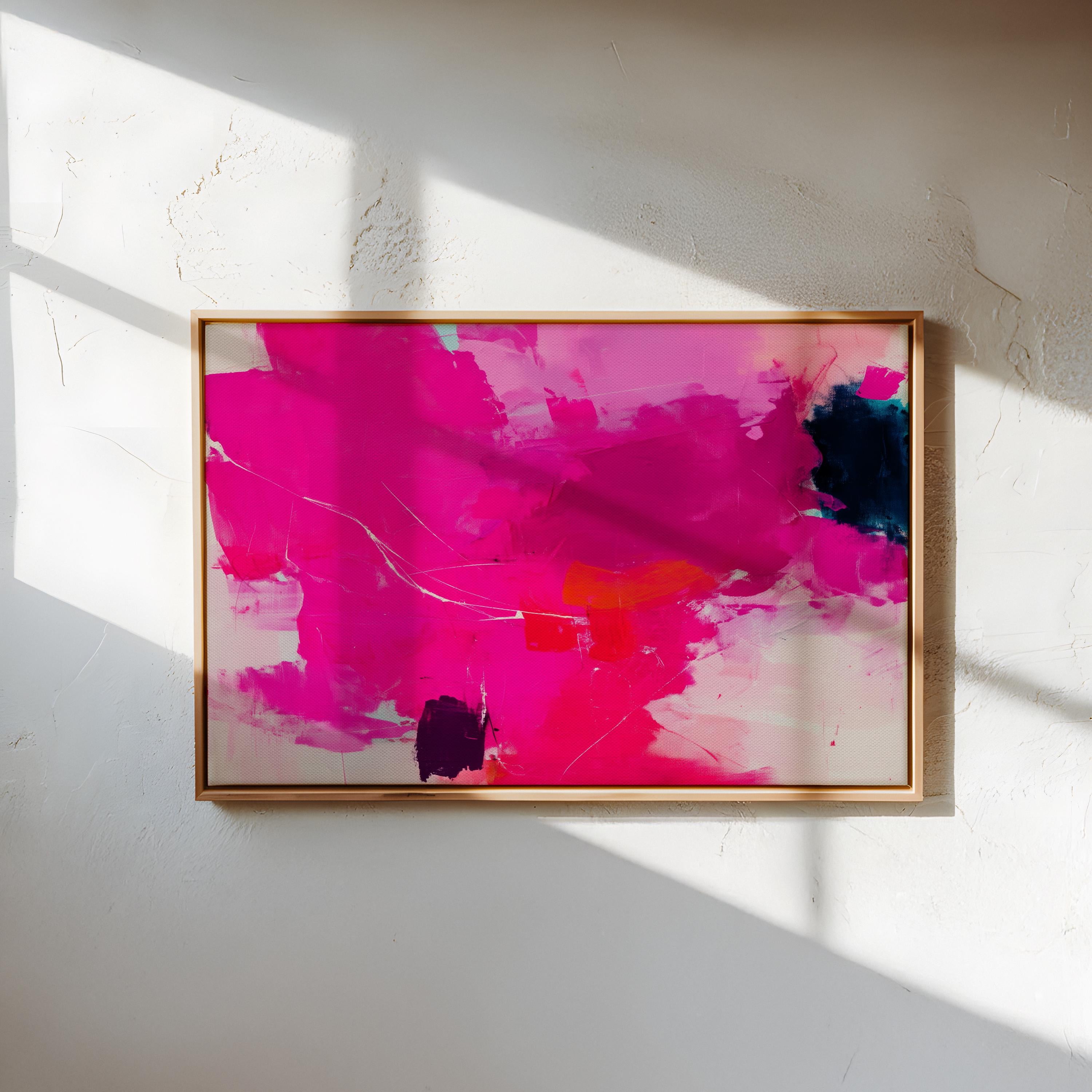 Bold Fuchsia Abstract Canvas Art Pink Navy Orange Painting Horizontal Wall Decor for Living Room Office Modern Statement Art | Muse 445