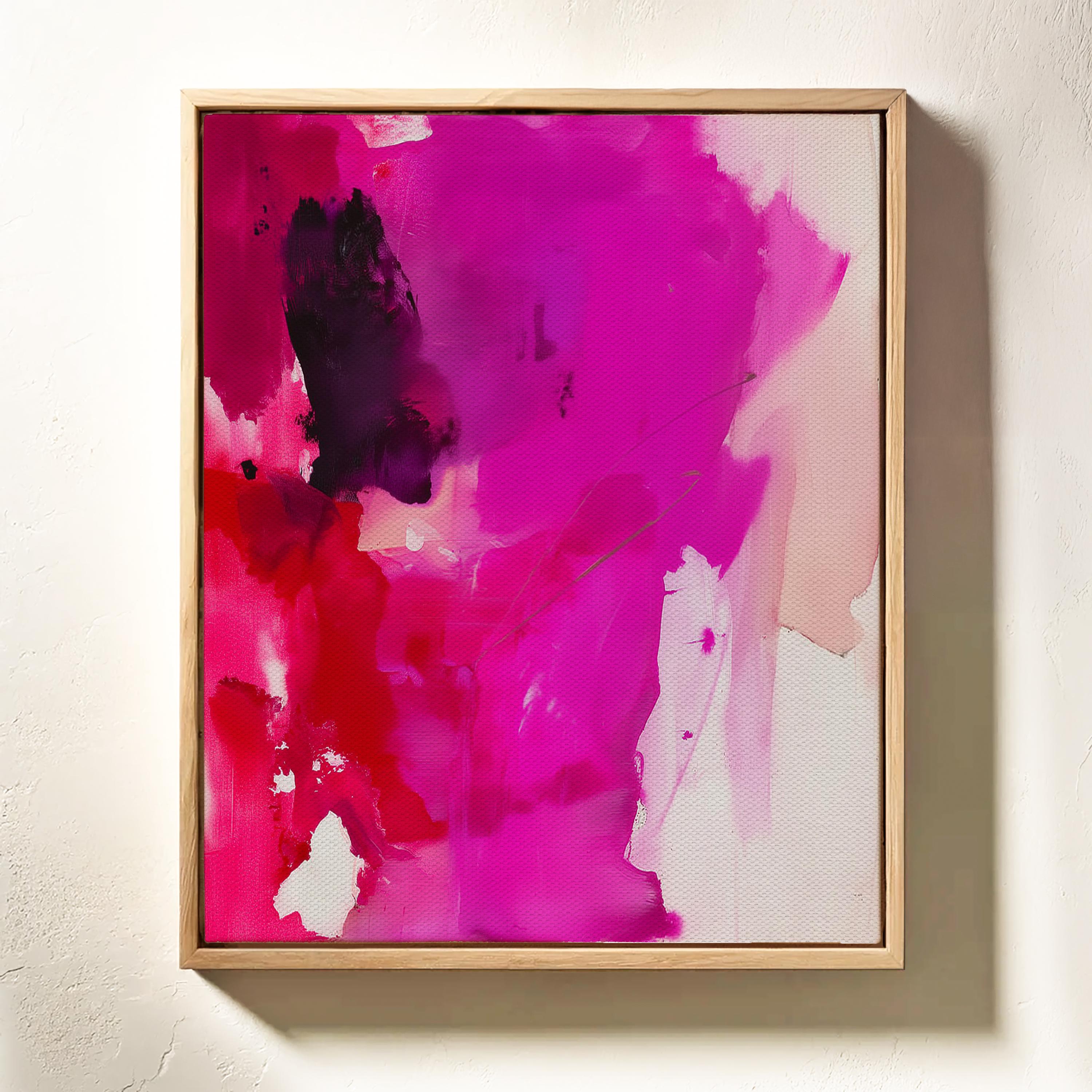 Fuchsia Red Abstract Canvas Vertical Framed Wall Art Bold Painting Modern Color Pop Wall Art Framed Minimalist Expressionist 446