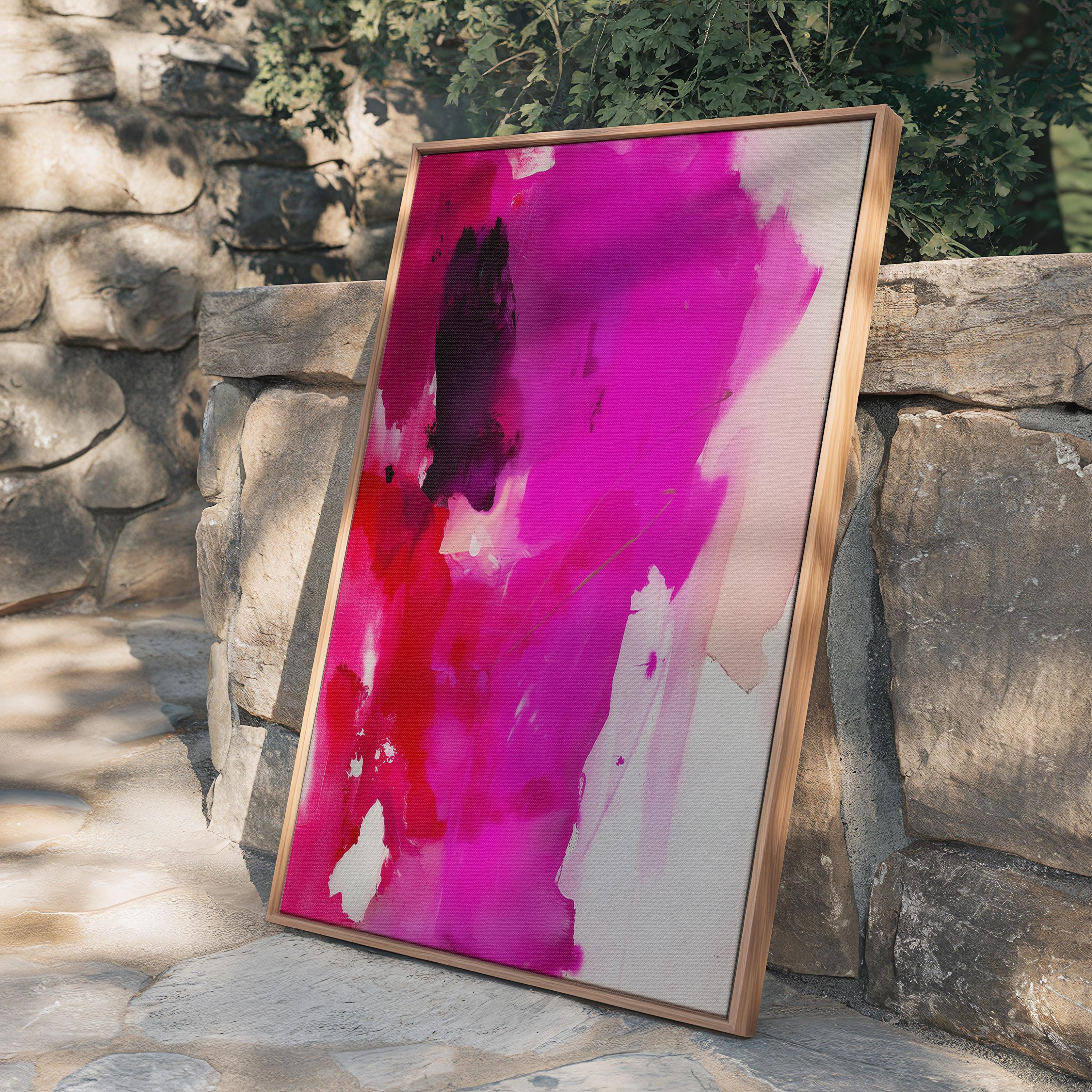 Fuchsia Red Abstract Canvas Vertical Framed Wall Art Bold Painting Modern Color Pop Wall Art Framed Minimalist Expressionist 446