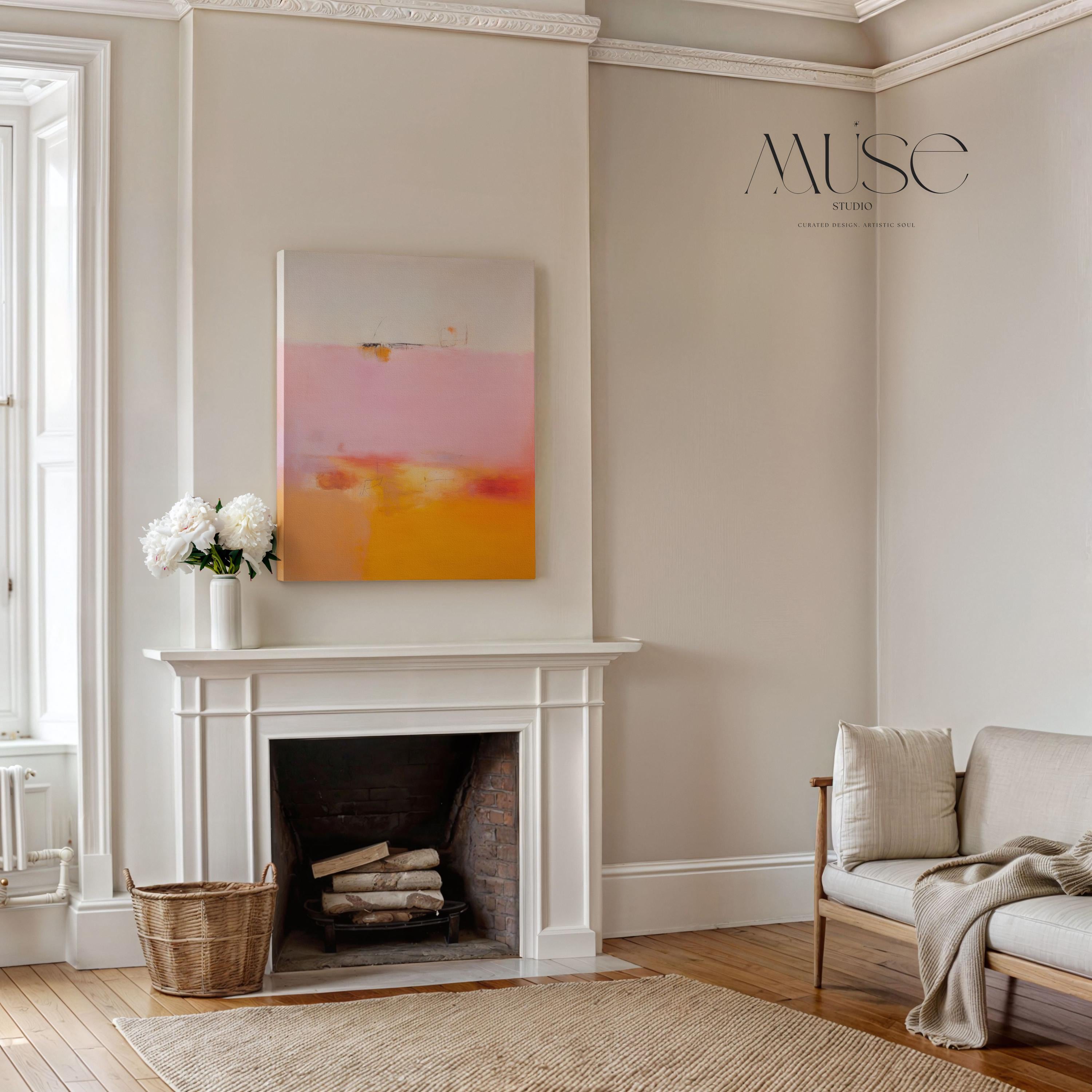 Vertical Wall Art Large Abstract Canvas Pink Orange Modern Statement Art for Living Room Bedroom Entryway Soft Contemporary Decor | 068