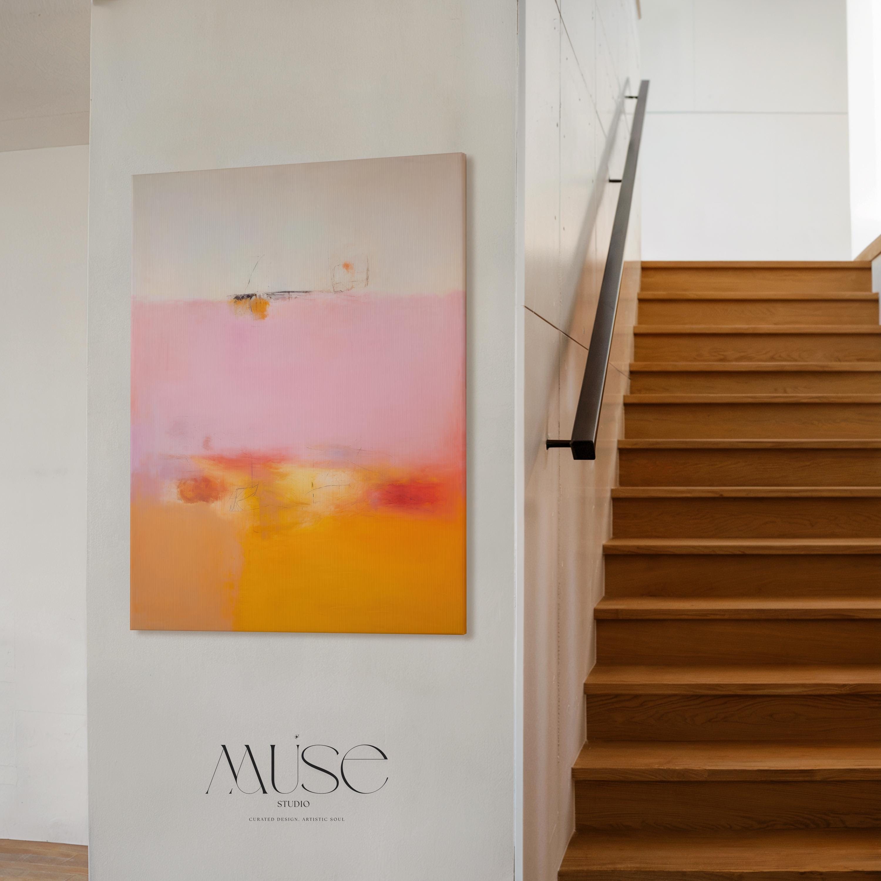 Vertical Wall Art Large Abstract Canvas Pink Orange Modern Statement Art for Living Room Bedroom Entryway Soft Contemporary Decor | 068