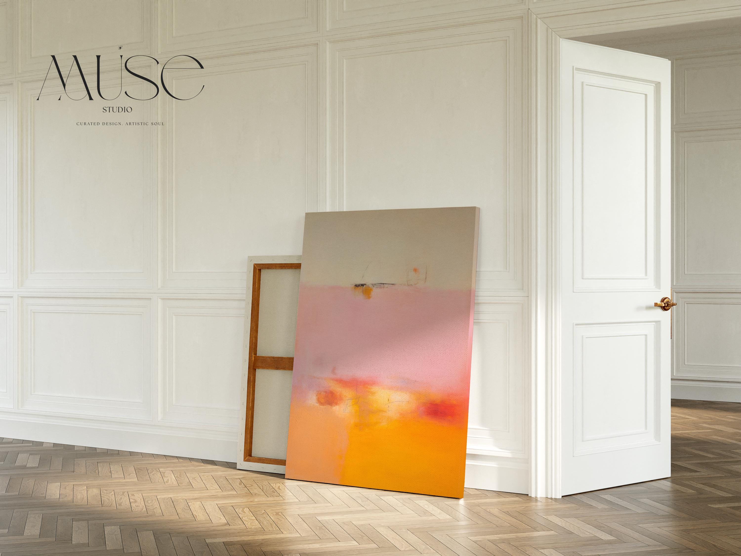 Vertical Wall Art Large Abstract Canvas Pink Orange Modern Statement Art for Living Room Bedroom Entryway Soft Contemporary Decor | 068