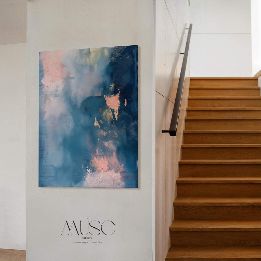 Blue Pink Abstract Canvas Wall Art Vertical Modern Decor Large Statement Artwork Framed Wall Decor Soft Contemporary Home Design | 329