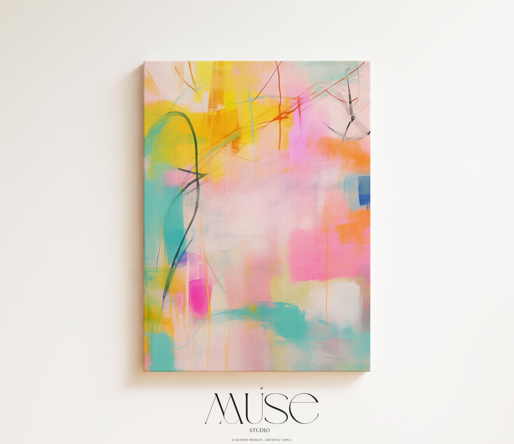 Vertical Canvas Wall Art, Colorful Abstract Art Print, Large Pink Yellow Abstract Painting, Modern Statement Wall Decor for Living Room| 003