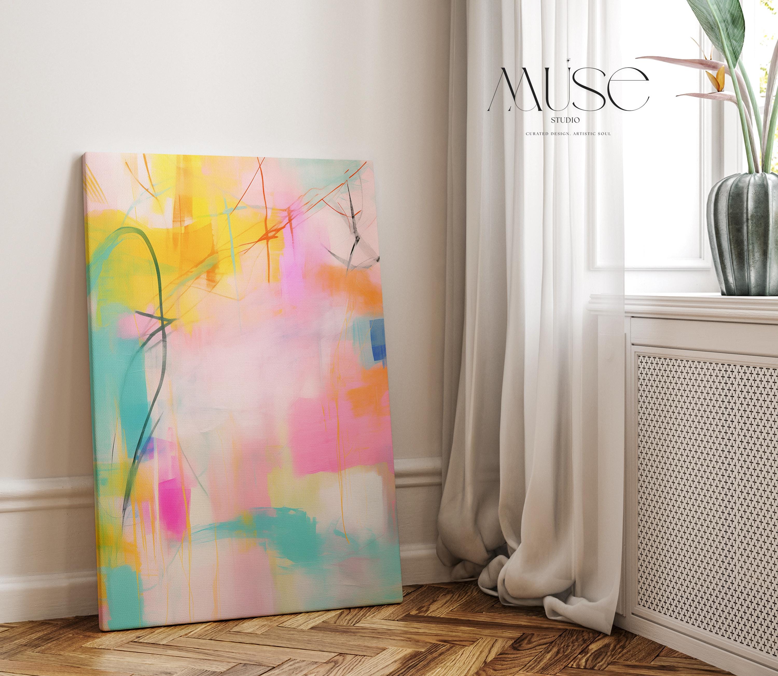Vertical Canvas Wall Art, Colorful Abstract Art Print, Large Pink Yellow Abstract Painting, Modern Statement Wall Decor for Living Room| 003