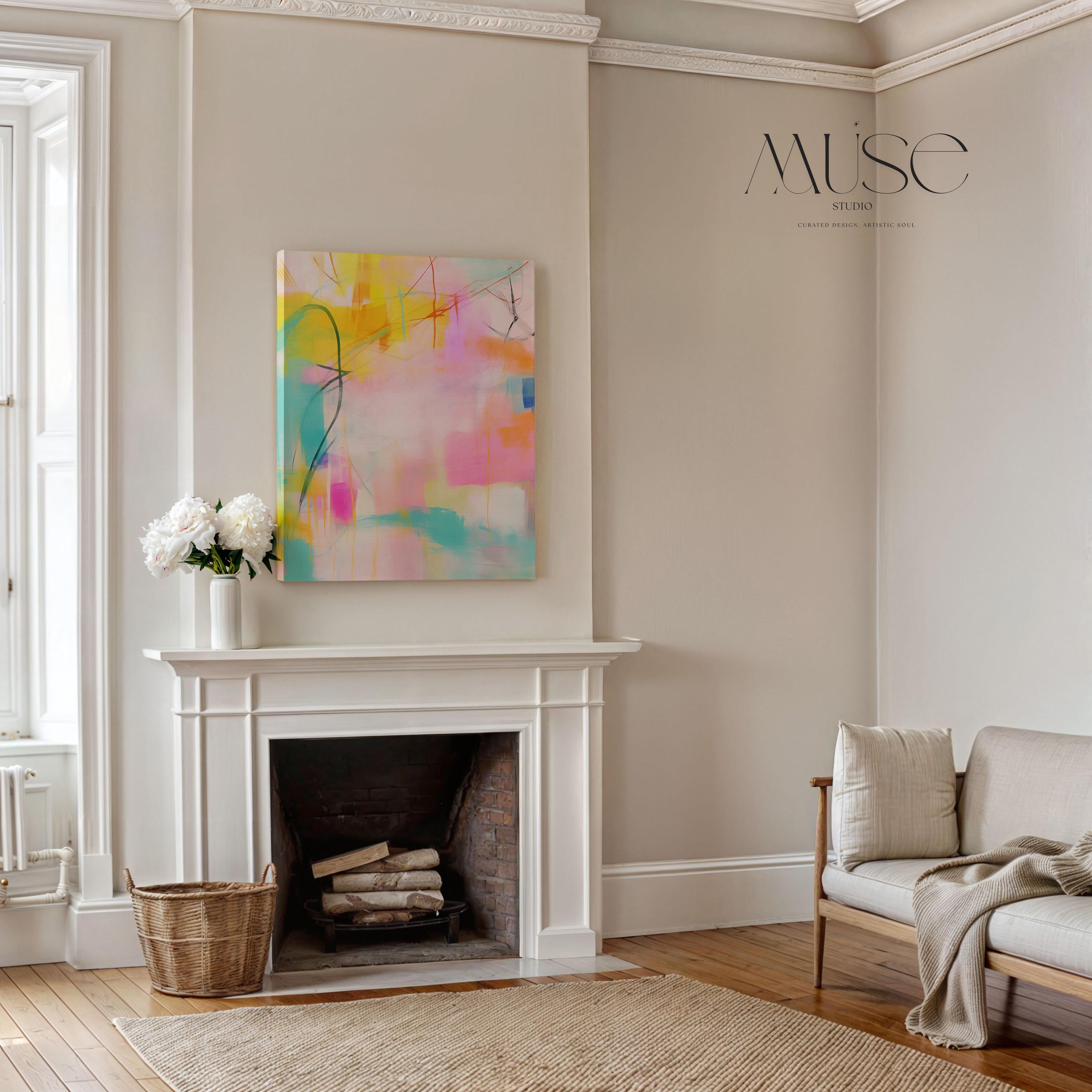 Vertical Canvas Wall Art, Colorful Abstract Art Print, Large Pink Yellow Abstract Painting, Modern Statement Wall Decor for Living Room| 003