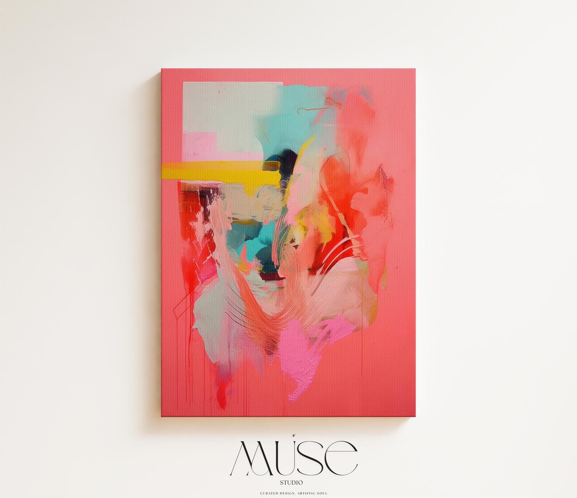 Coral Pink Wall Art, Abstract Vertical Canvas Print, Large Statement Art, Bold Modern Decor, Framed Artwork for Bedroom or Office | 035