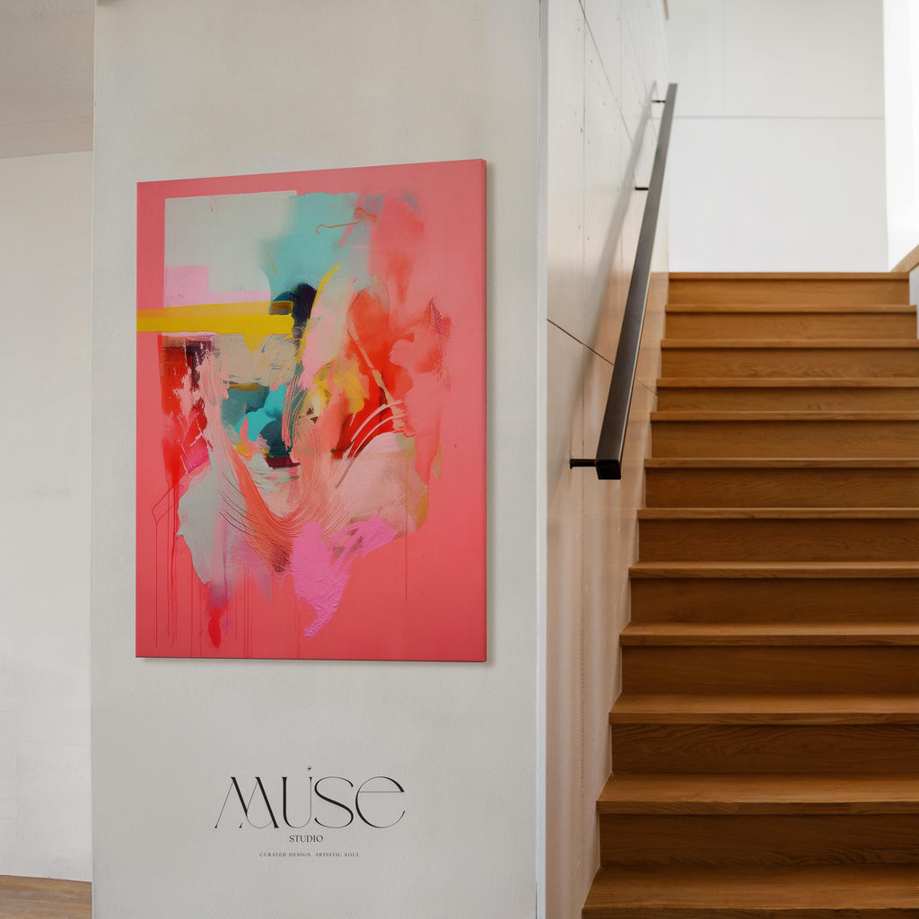 Coral Pink Wall Art, Abstract Vertical Canvas Print, Large Statement Art, Bold Modern Decor, Framed Artwork for Bedroom or Office | 035