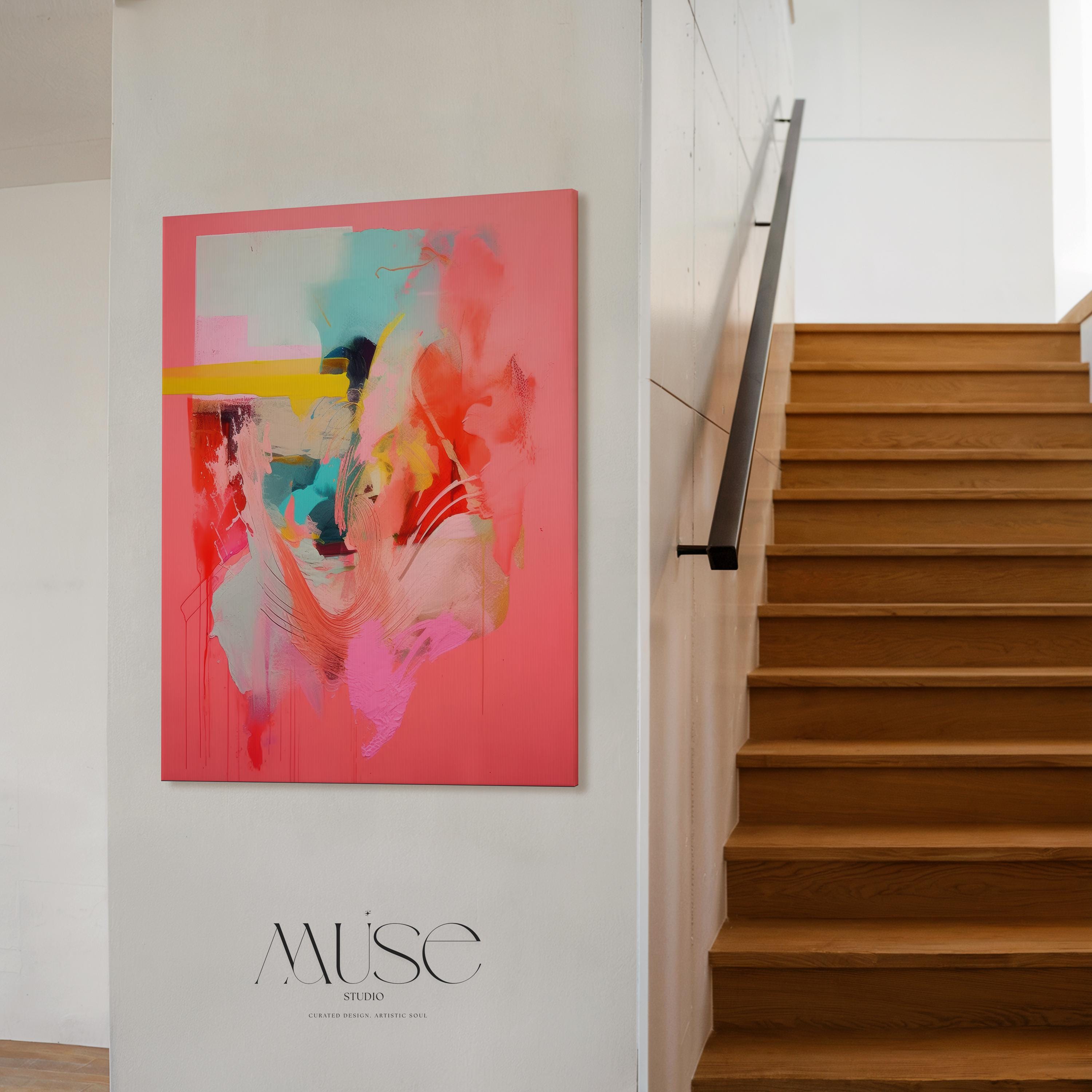 Coral Pink Wall Art, Abstract Vertical Canvas Print, Large Statement Art, Bold Modern Decor, Framed Artwork for Bedroom or Office | 035