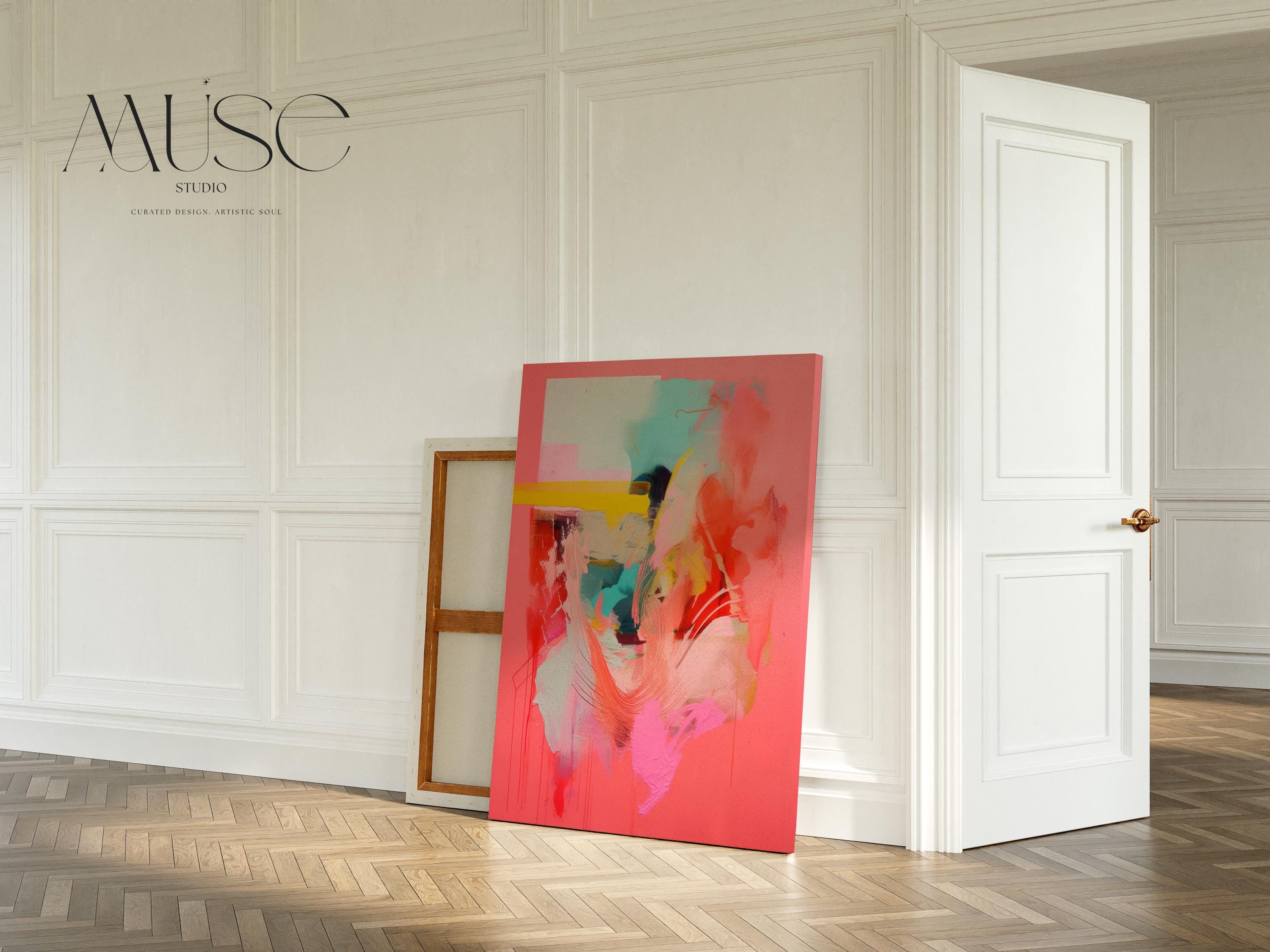 Coral Pink Wall Art, Abstract Vertical Canvas Print, Large Statement Art, Bold Modern Decor, Framed Artwork for Bedroom or Office | 035