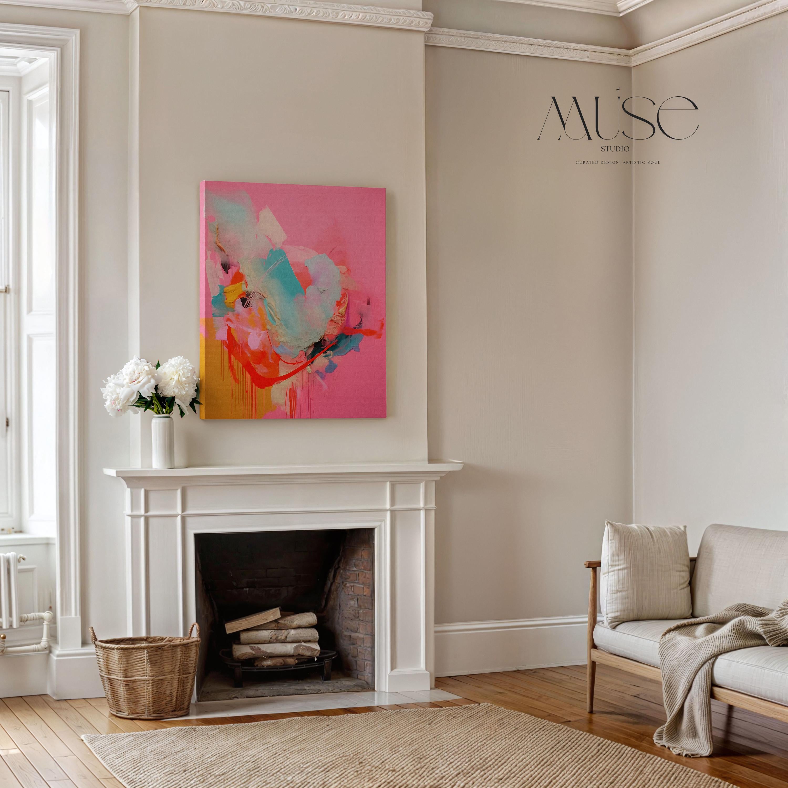 Wall Art Vertical Canvas Painting Large Decor Art Bold Pink Abstract Modern Colorful Statement for Living Room & Office | 036