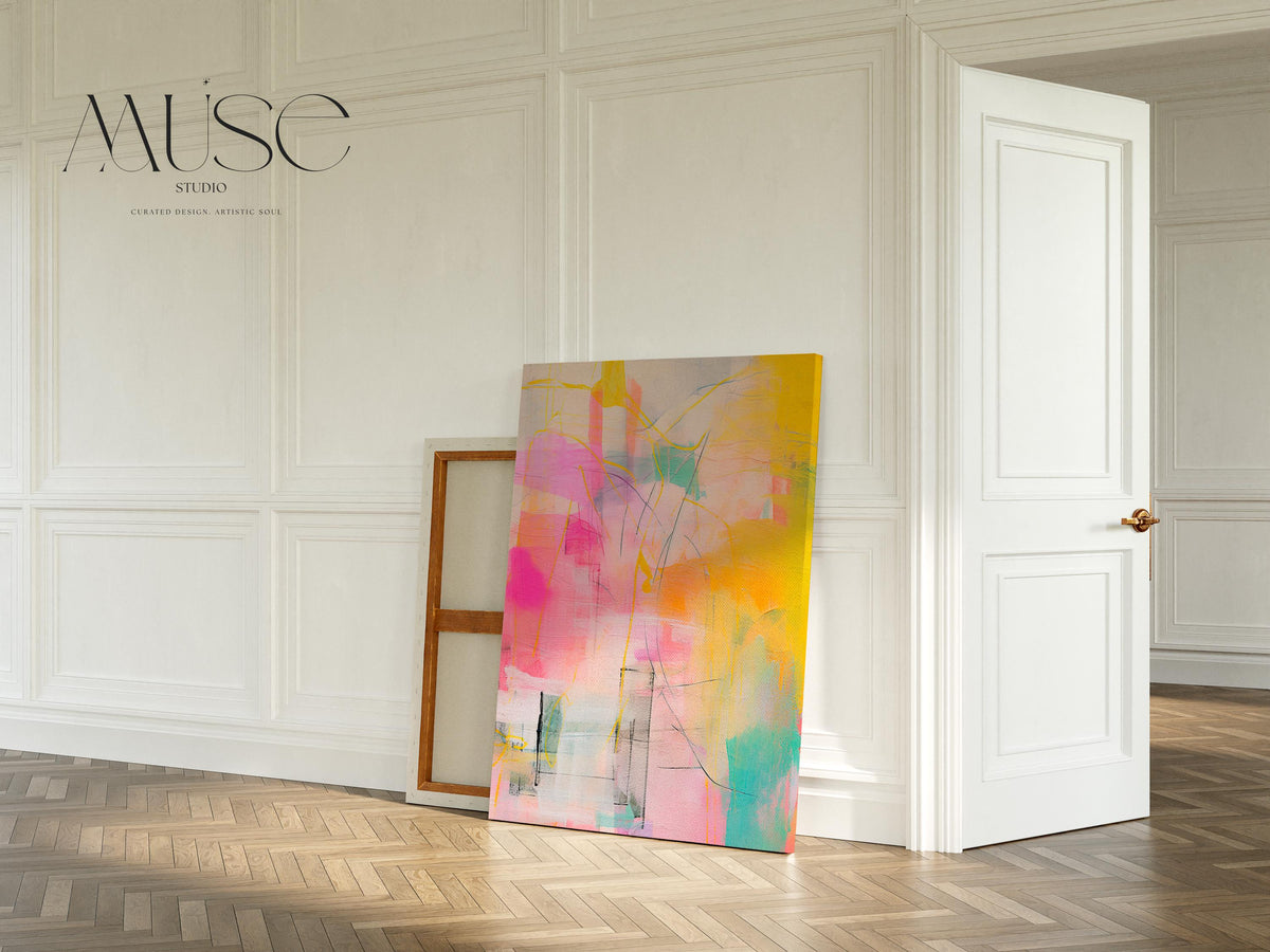 Vertical Wall Art Modern Abstract Pink Yellow Canvas Print Home Decor Large Art Statement Art for Colorful Decor | 065