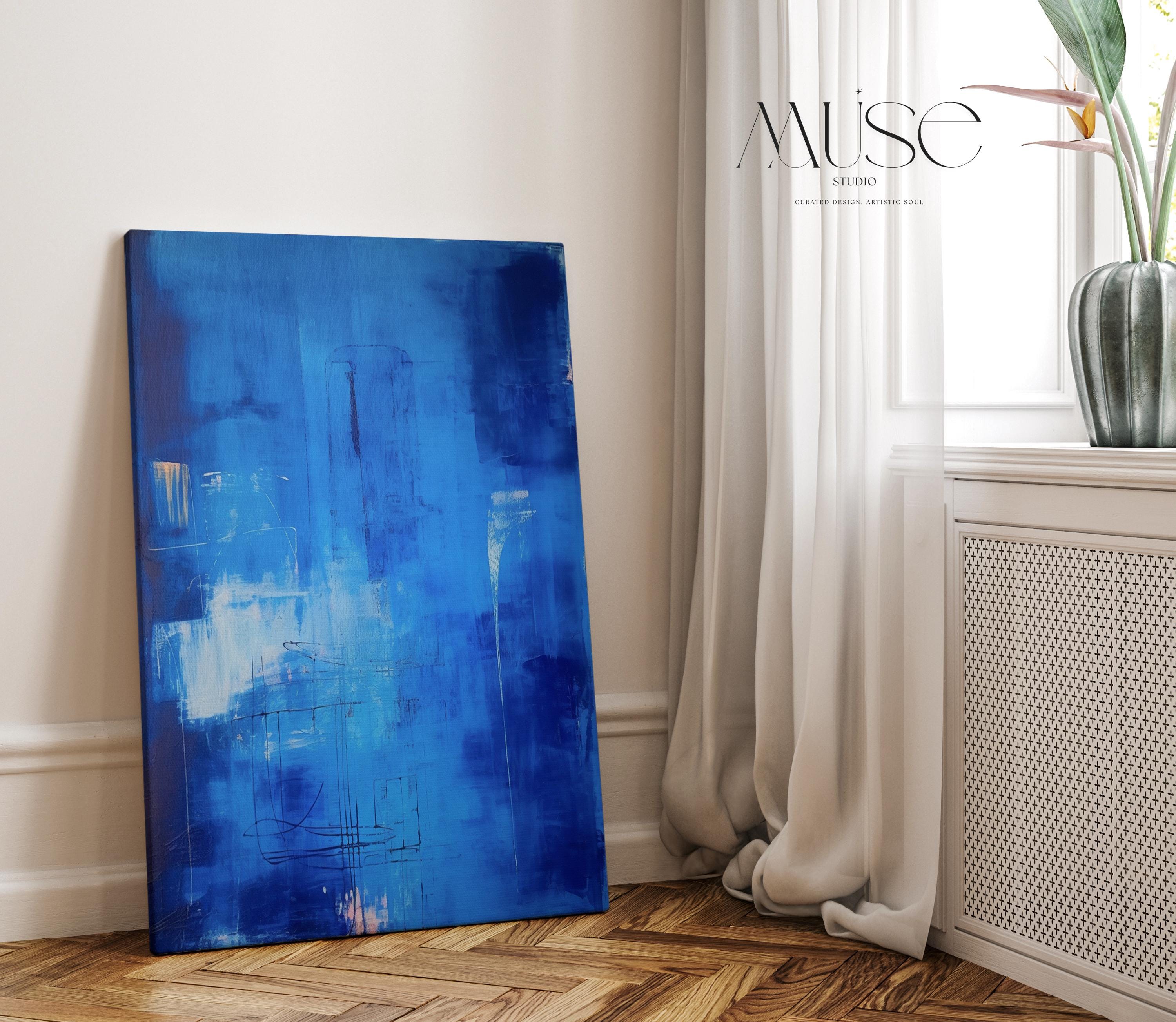 Blue Abstract Wall Art Vertical Canvas Print Large Framed Home Decor Statement Painting for Living Room Office Wall Artwork | 072