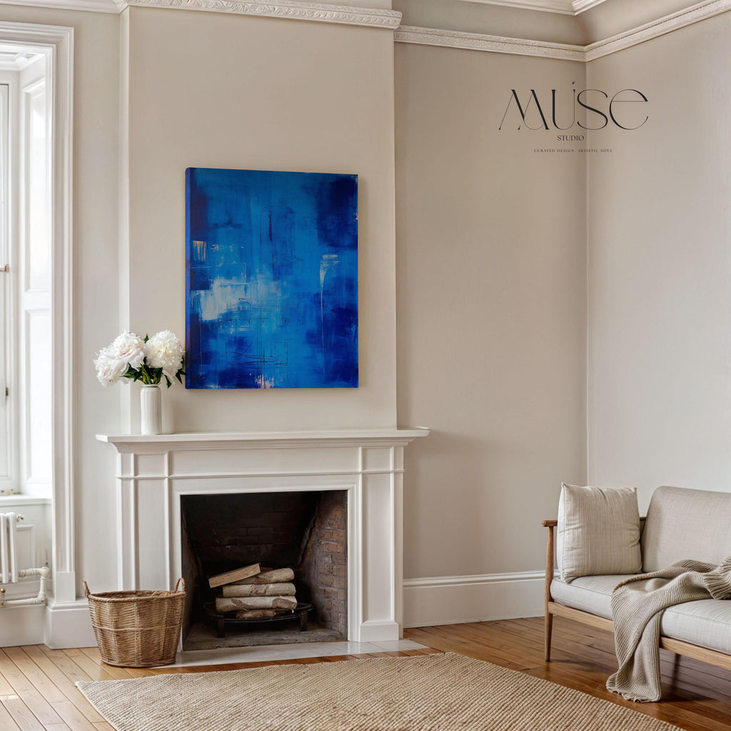 Blue Abstract Wall Art Vertical Canvas Print Large Framed Home Decor Statement Painting for Living Room Office Wall Artwork | 072