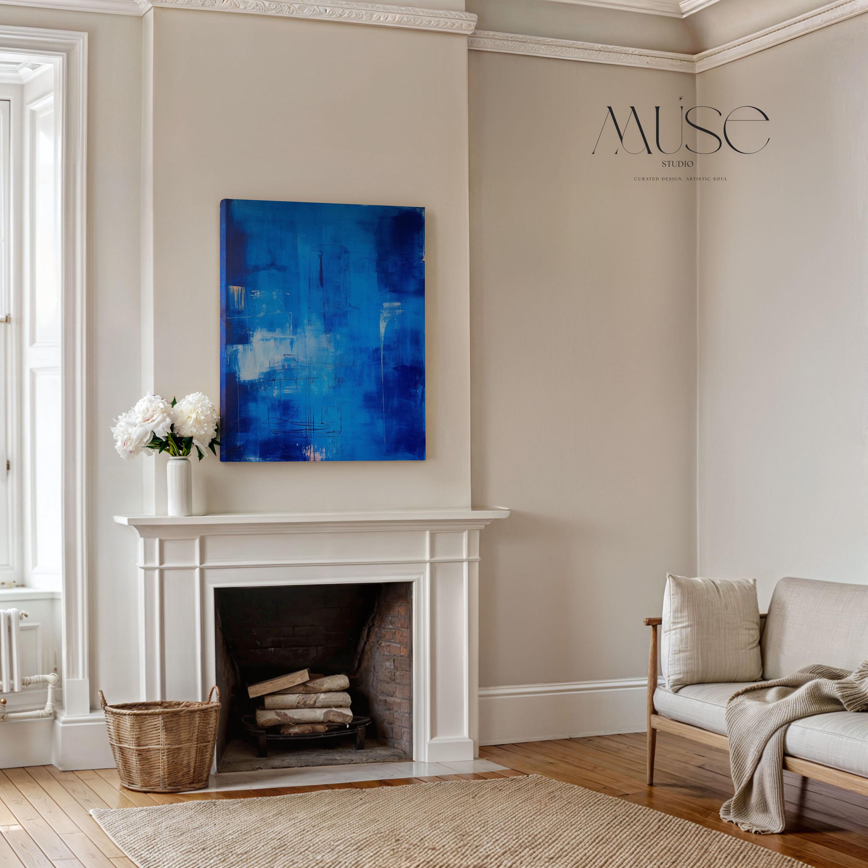 Blue Abstract Wall Art Vertical Canvas Print Large Framed Home Decor Statement Painting for Living Room Office Wall Artwork | 072