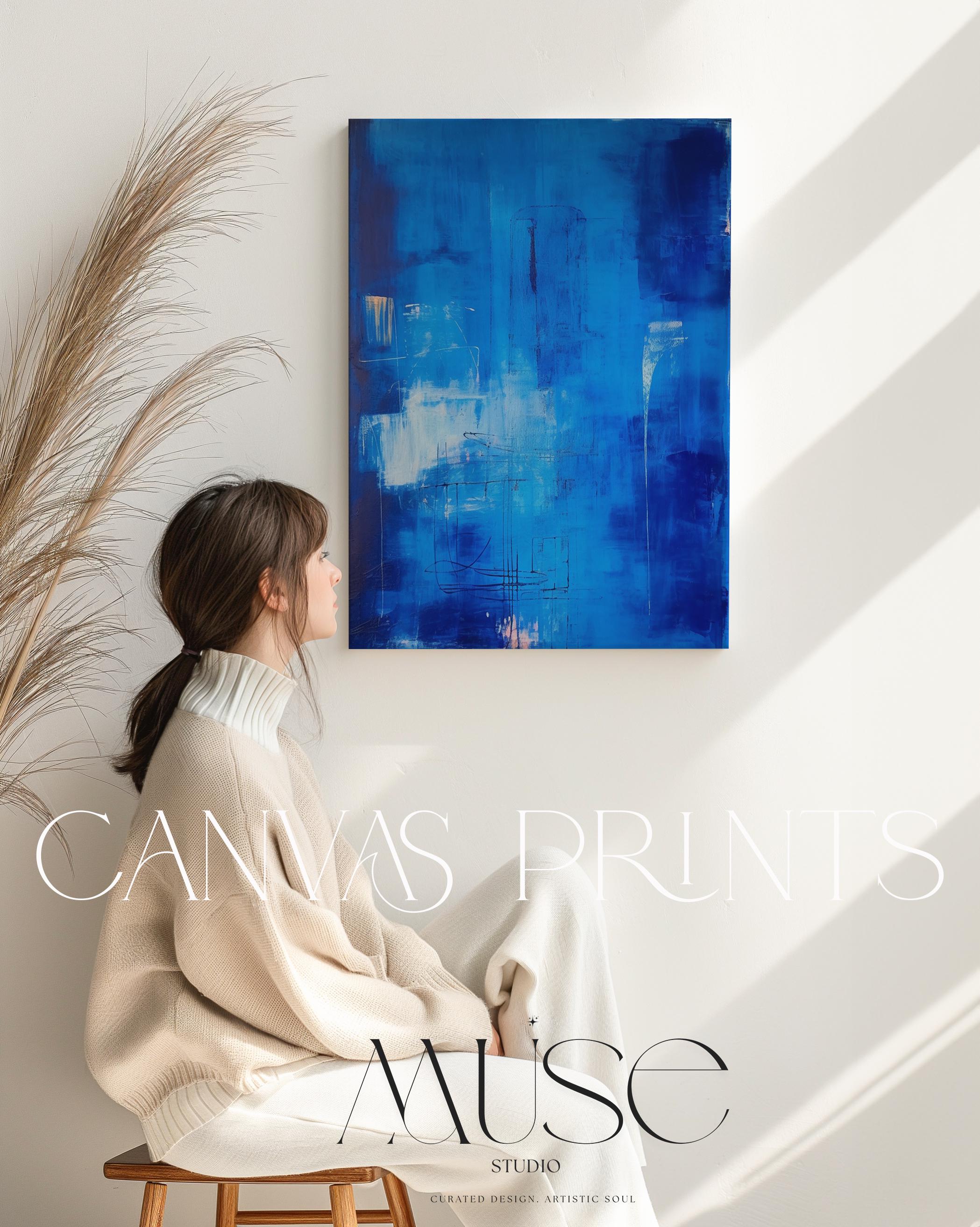 Blue Abstract Wall Art Vertical Canvas Print Large Framed Home Decor Statement Painting for Living Room Office Wall Artwork | 072