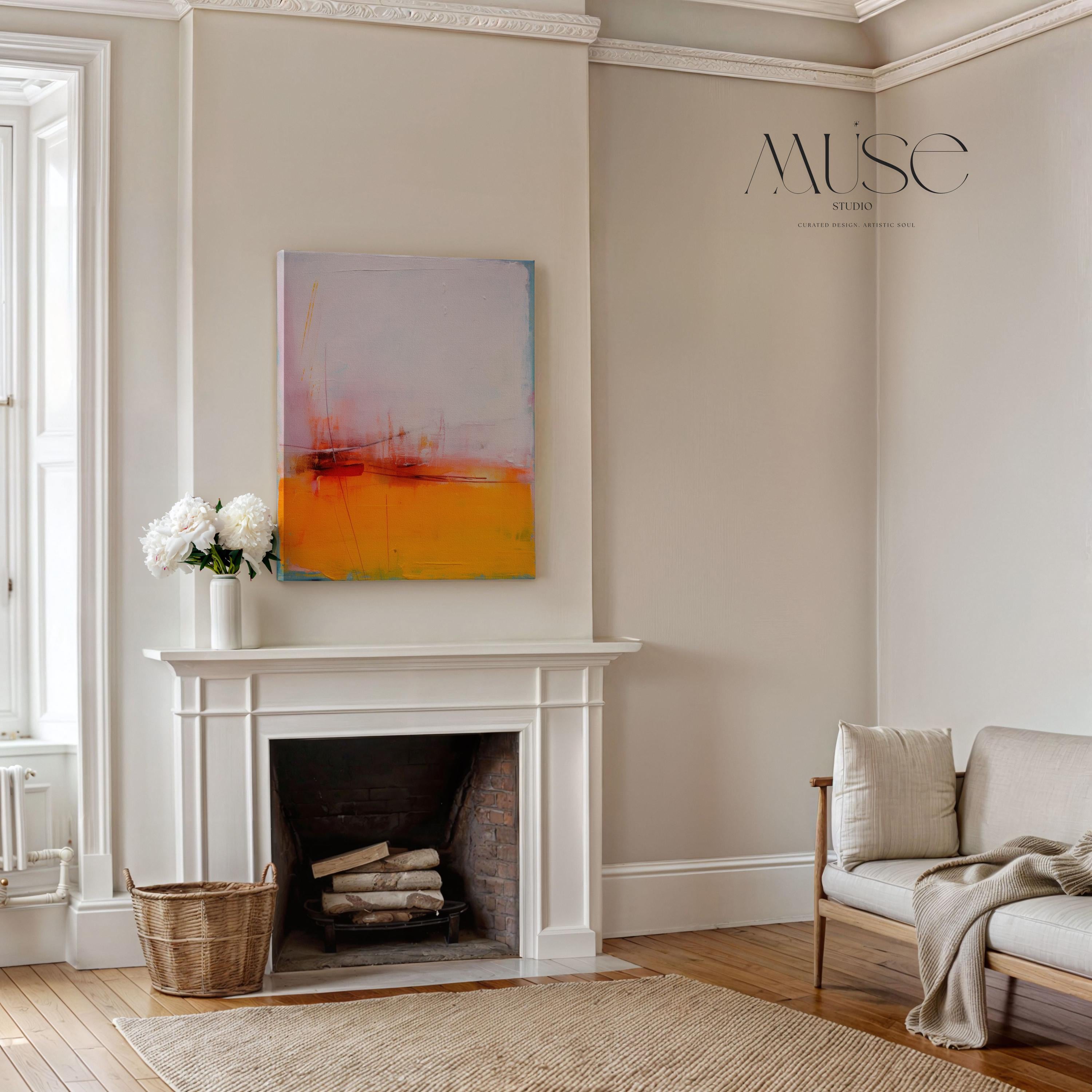Abstract Vertical Canvas Art Soft Pink Vibrant Orange Modern Wall Decor Living Room Office Large Colorful Statement Art for Home Styling 108