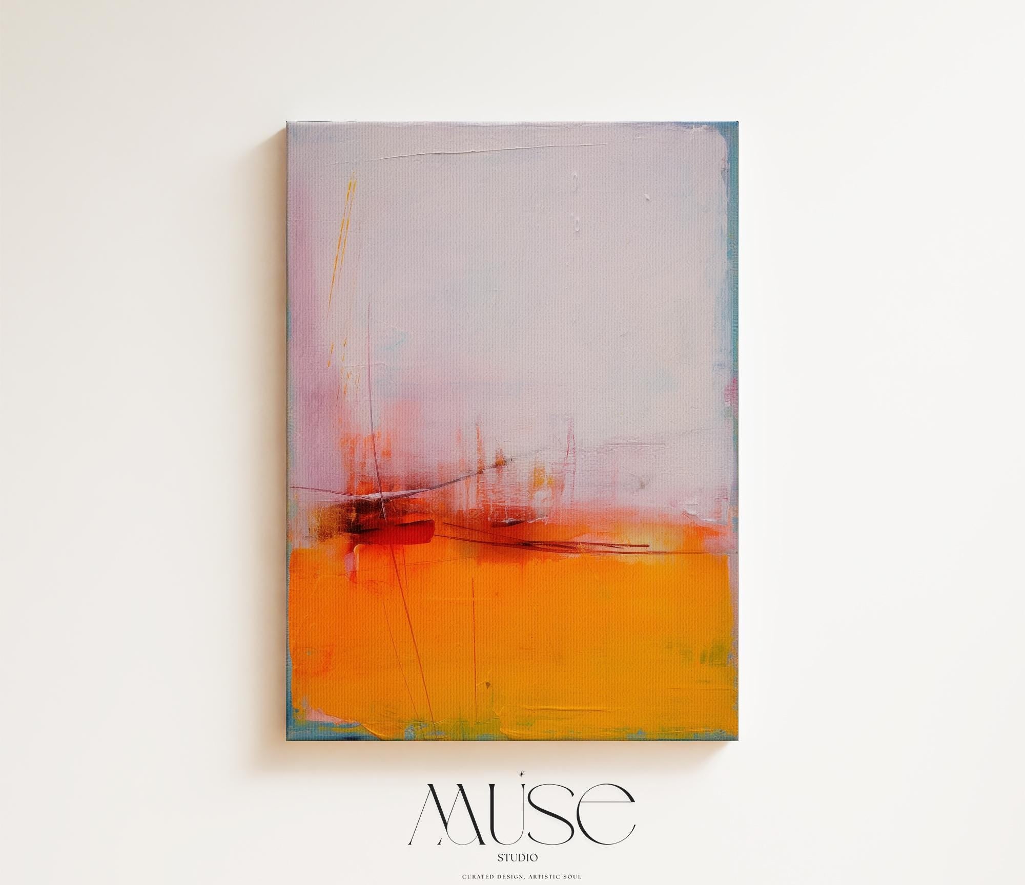 Abstract Vertical Canvas Art Soft Pink Vibrant Orange Modern Wall Decor Living Room Office Large Colorful Statement Art for Home Styling 108