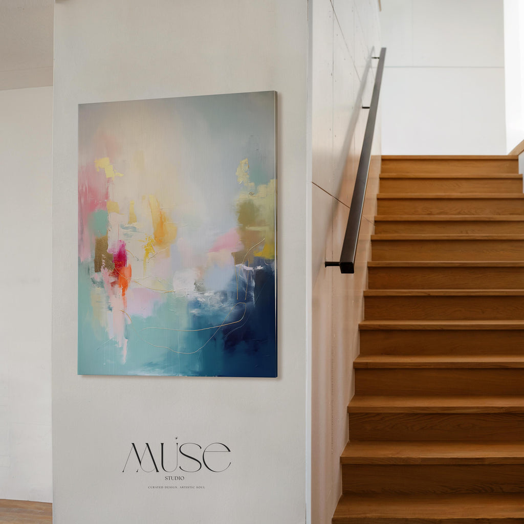 Vertical Canvas Wall Art in Teal, Gold, and Blush Pink, Modern Home Decor for Living Room Office, Large Abstract Statement Artwork 204