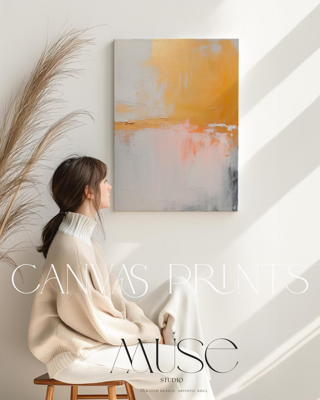 Gold Neutral Abstract Canvas Art Vertical Wall Decor Large Statement Minimalist Decor Scandi Home Styling 209