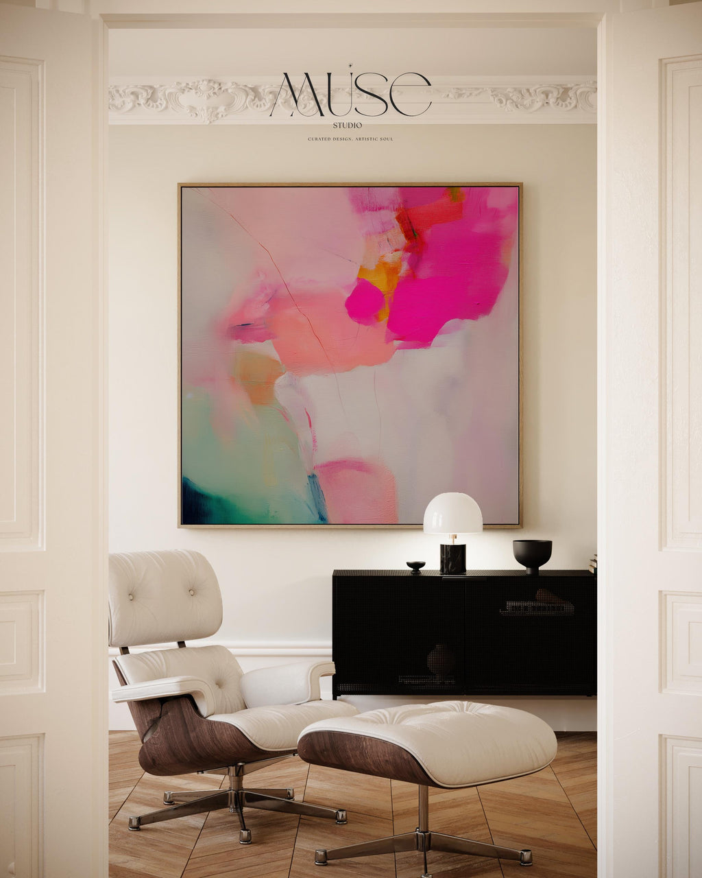 Framed Wall Art in Soft Pastel Pink and Green Modern Large Square Abstract Canvas  Decor for Living Room Oversized Statement Artwork 433 Colorful abstract wall art on framed canvas, perfect for bold decor art and modern wall decor. Large statement piece with expressive brushstrokes and rich textures. Ready-to-hang giclée canvas designed to energize living rooms, offices, and curated interiors. Muse Studio Decor Art.