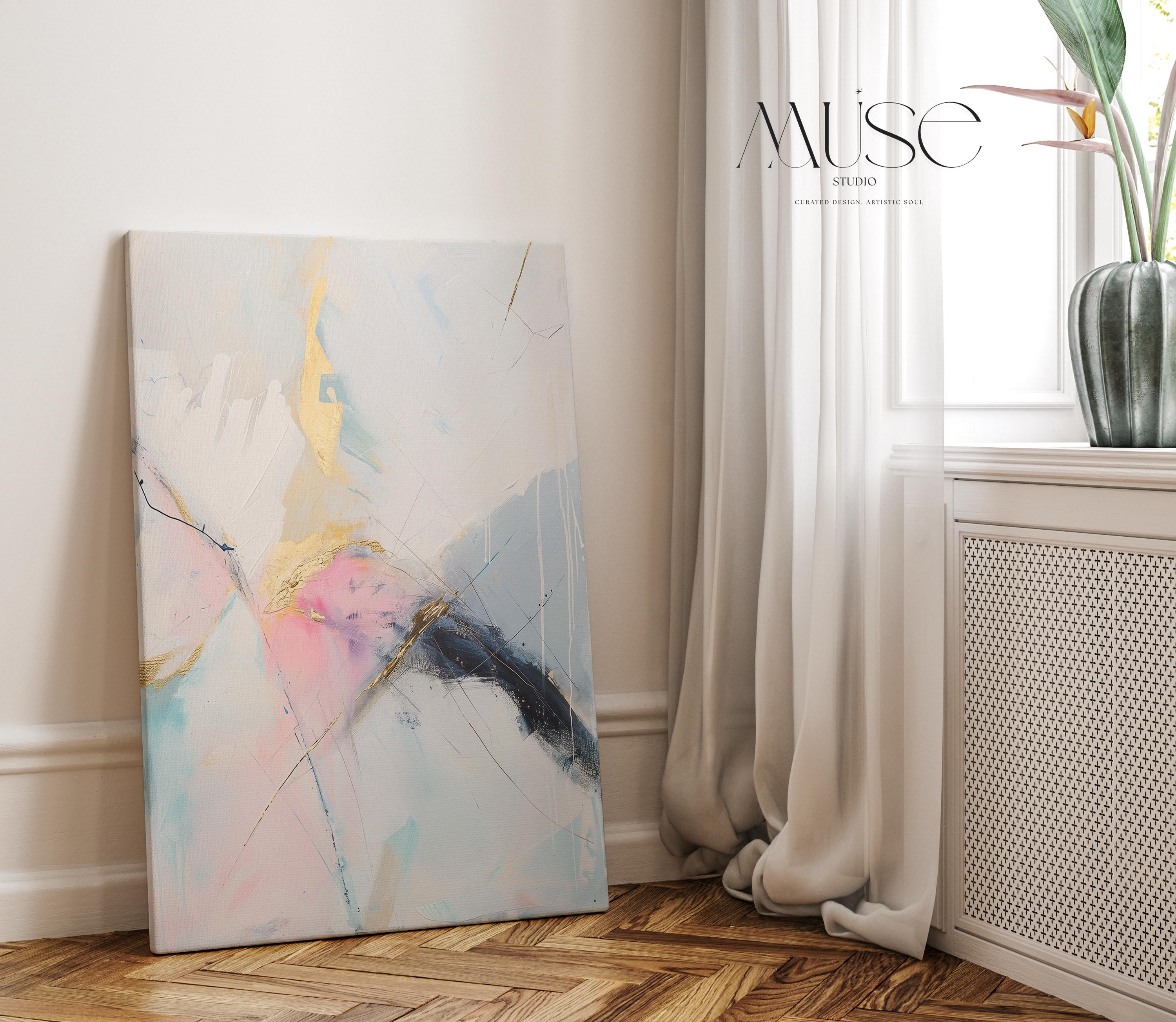 Gold and Blush Vertical Abstract Canvas Art, Soft Pastel Modern Wall Decor for Bedroom or Office, Elegant Statement Art for Home Styling 436