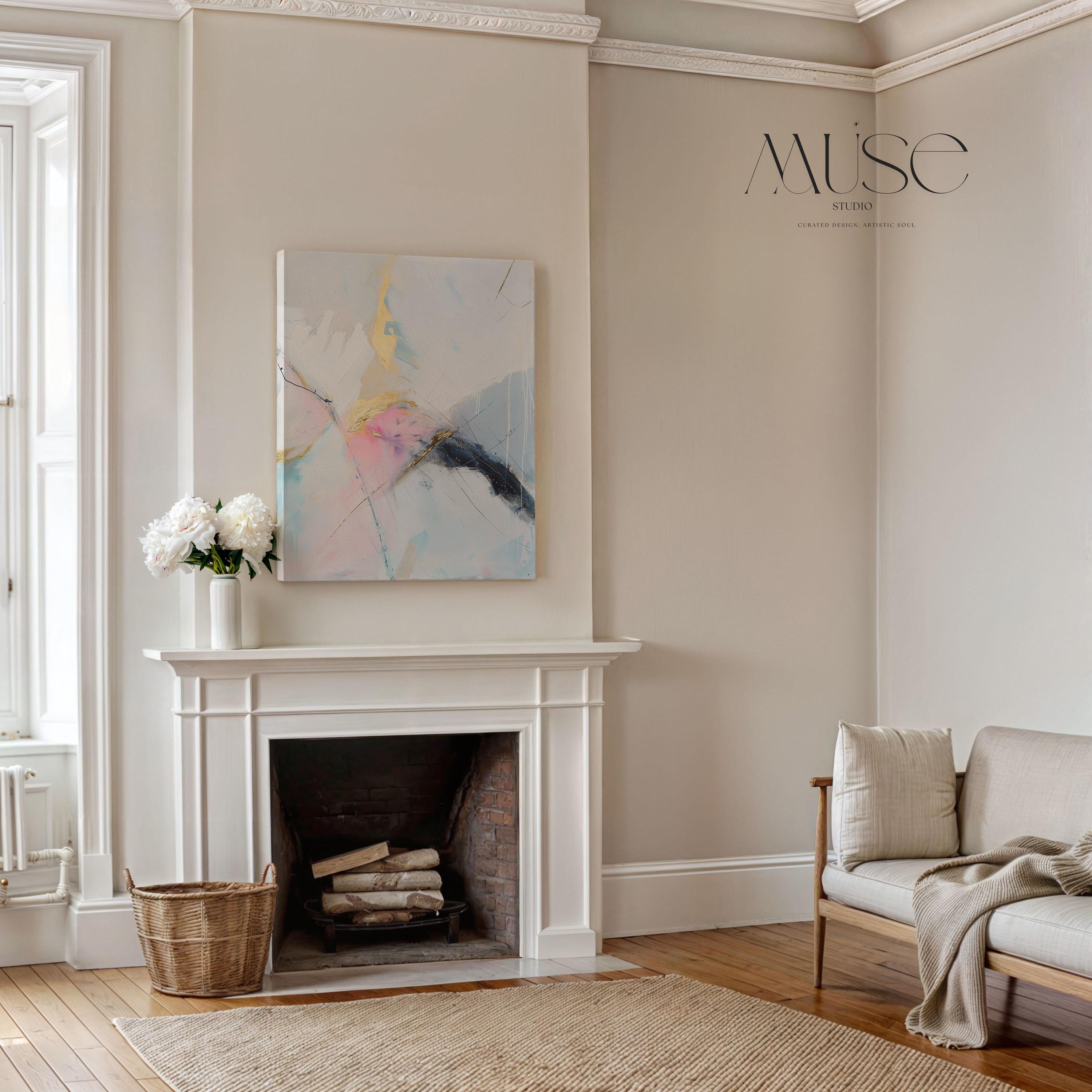 Gold and Blush Vertical Abstract Canvas Art, Soft Pastel Modern Wall Decor for Bedroom or Office, Elegant Statement Art for Home Styling 436
