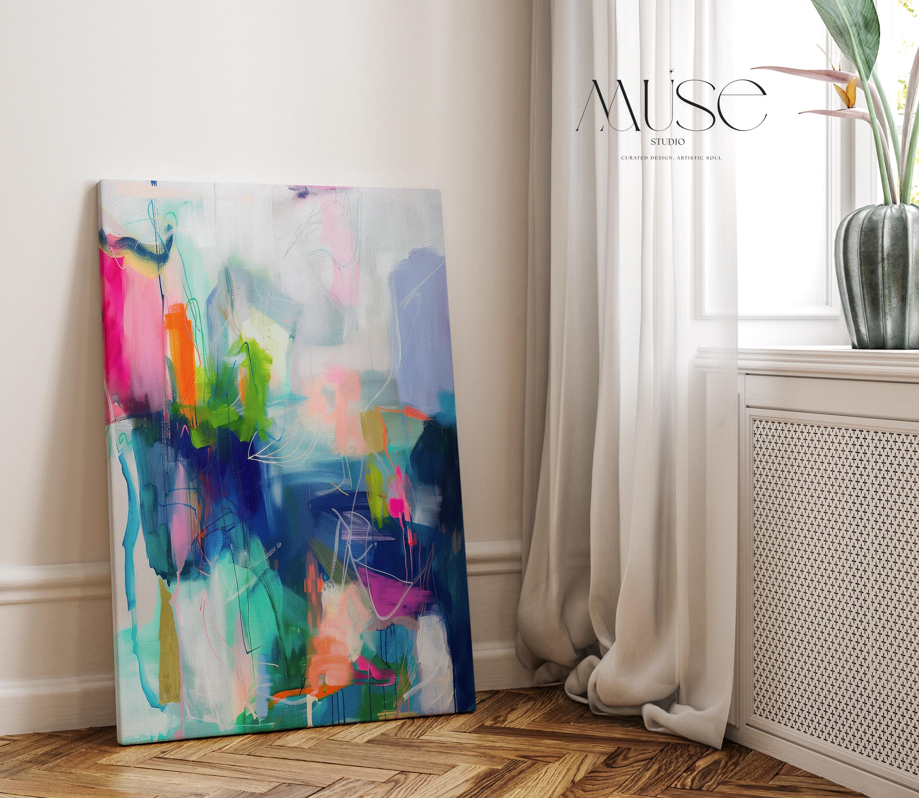 Bold Vertical Canvas Art in Pink, Blue, and Lime, Expressive Abstract Wall Painting, Colorful Statement Decor for Living Room or Studio 247
