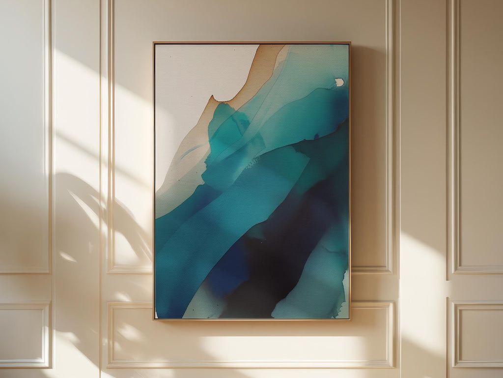 Coastal Modern Wall Art Teal Blue Canvas Vertical Abstract Painting Calm Contemporary Decor for Bedroom Living Room Office | Muse 446