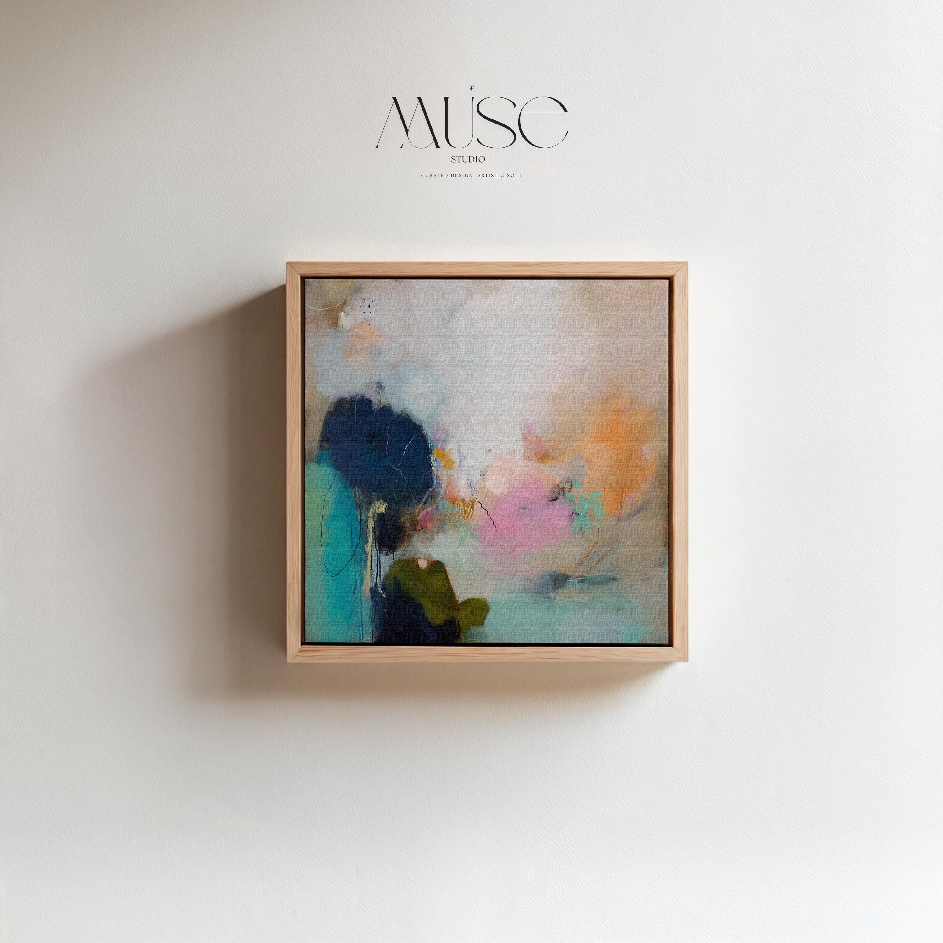 Soft Abstract Wall Art in Teal Blush Green and Sandy Beige Modern Large Canvas Painting for Living Room Bedroom or Office Decor | Muse 448
