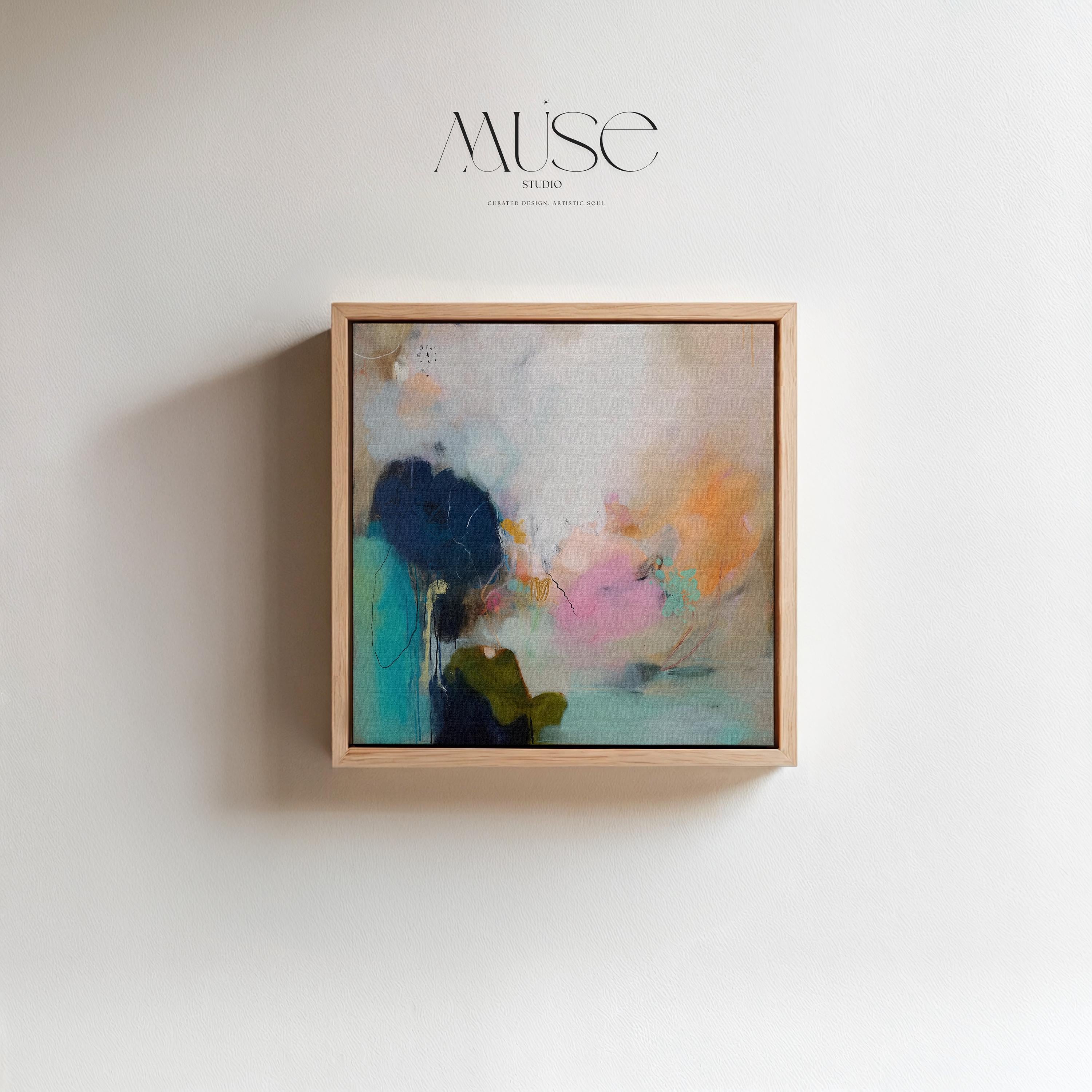 Soft Abstract Wall Art in Teal Blush Green and Sandy Beige Modern Large Canvas Painting for Living Room Bedroom or Office Decor | Muse 448 Framed Canvas Art Colorful abstract wall art on framed canvas, perfect for bold decor art and modern wall decor. Large statement piece with expressive brushstrokes and rich textures. Ready-to-hang giclée canvas designed to energize living rooms, offices, and curated interiors. Muse Studio Decor Art.
