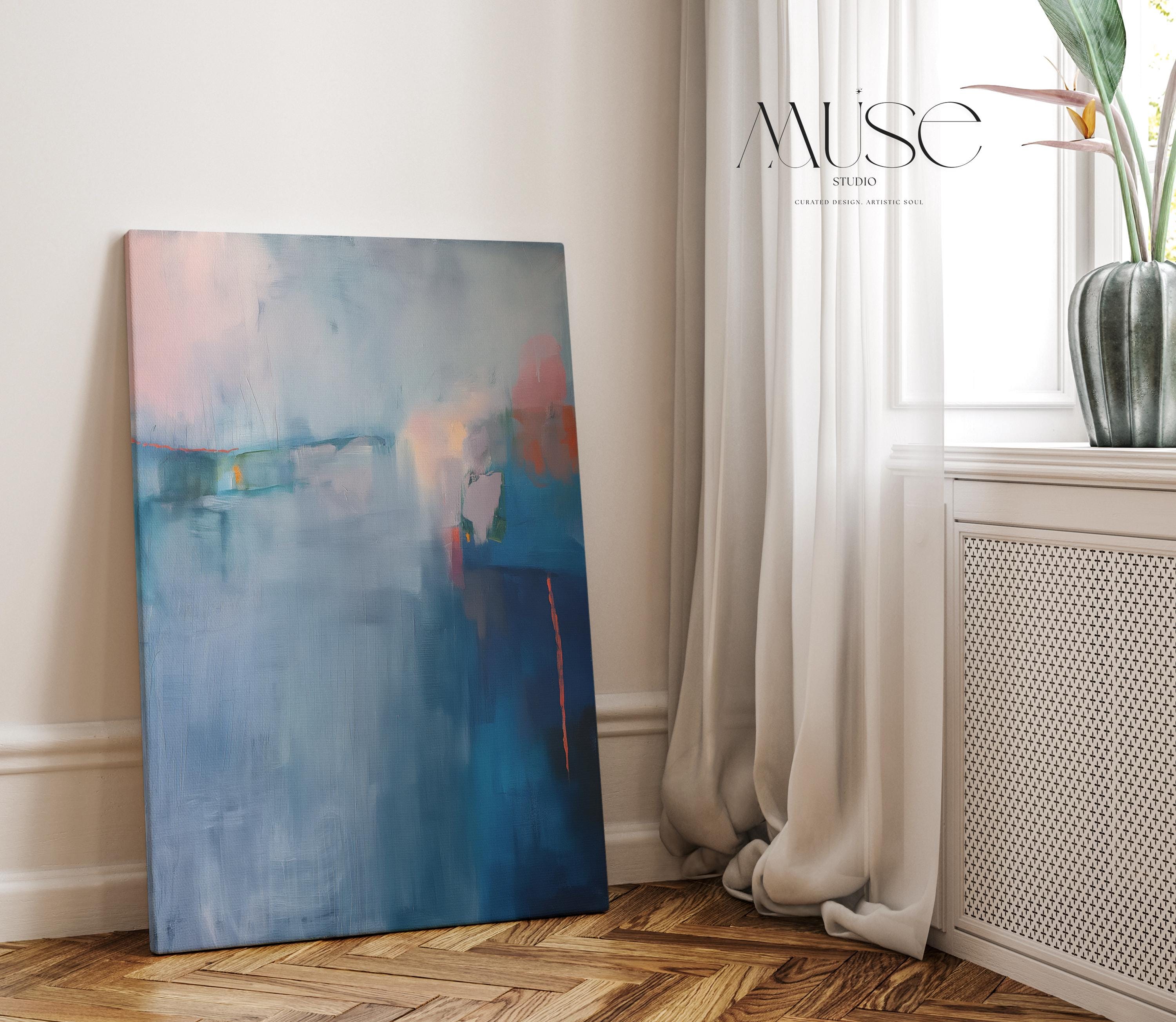Blue Wall Art Abstract Vertical Canvas Art Moody Modern Wall Decor for Office Living Room Contemporary Design Stylish Interiors 265