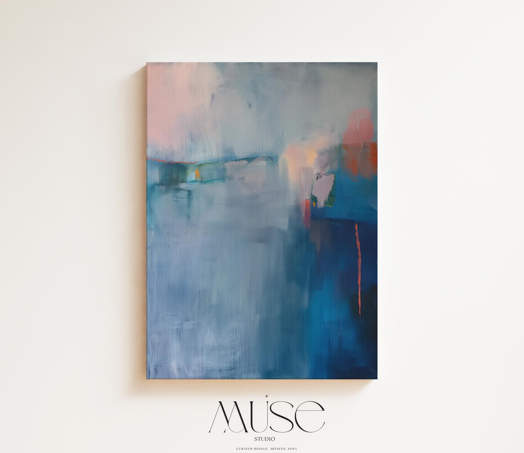 Blue Wall Art Abstract Vertical Canvas Art Moody Modern Wall Decor for Office Living Room Contemporary Design Stylish Interiors 265