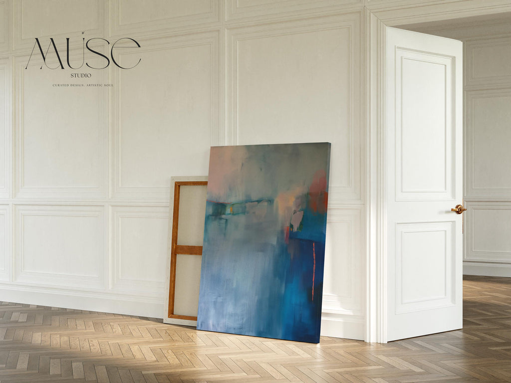 Blue Wall Art Abstract Vertical Canvas Art Moody Modern Wall Decor for Office Living Room Contemporary Design Stylish Interiors 265