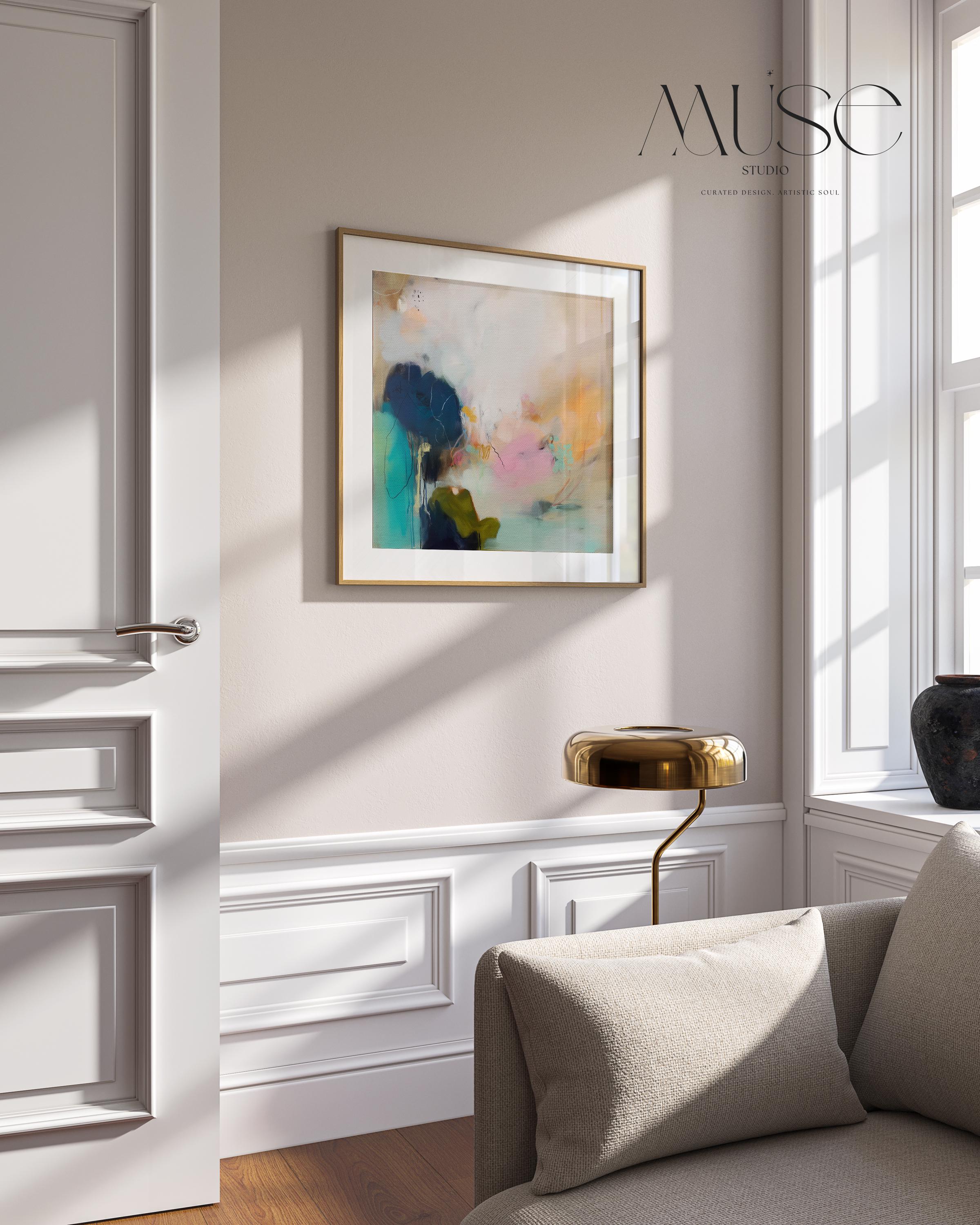 Soft Abstract Art Print in Blush Pink Teal and Navy Botanical Coastal Wall Decor Poster for Living Room Bedroom Modern Style | 448