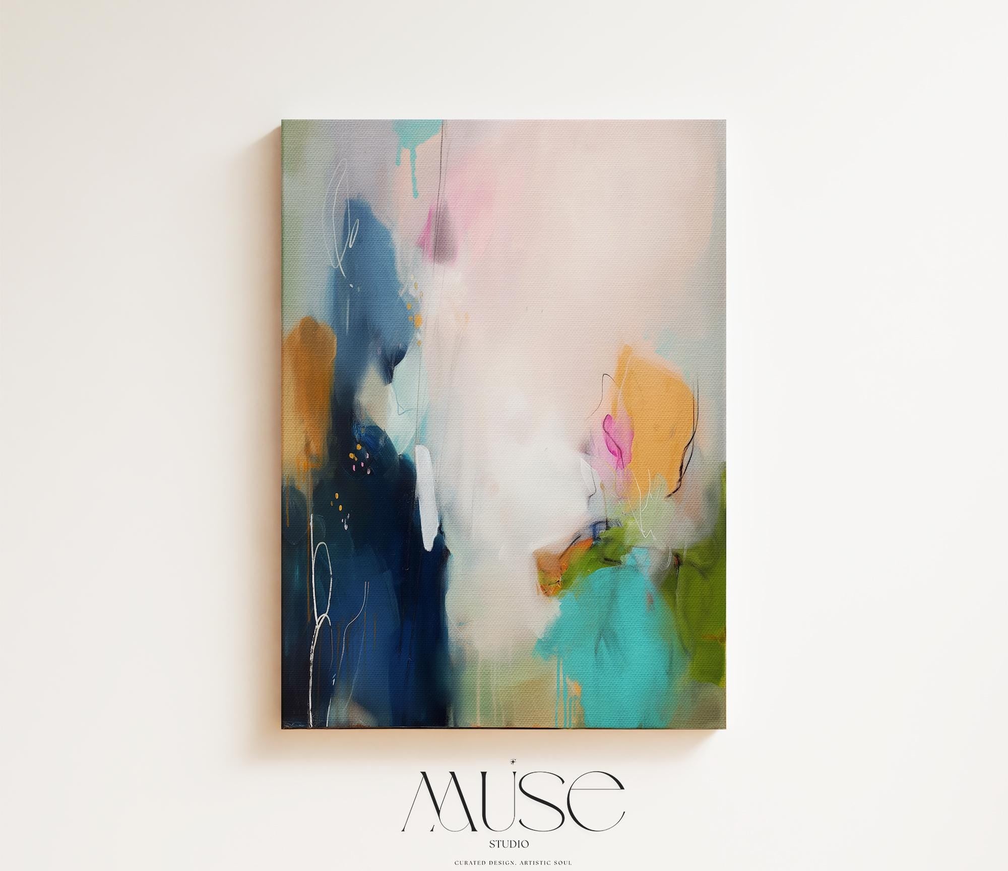 Wall Art Vertical Canvas Painting Large Decor Art Bold Pink Abstract Modern Colorful Statement for Living Room & Office | 036