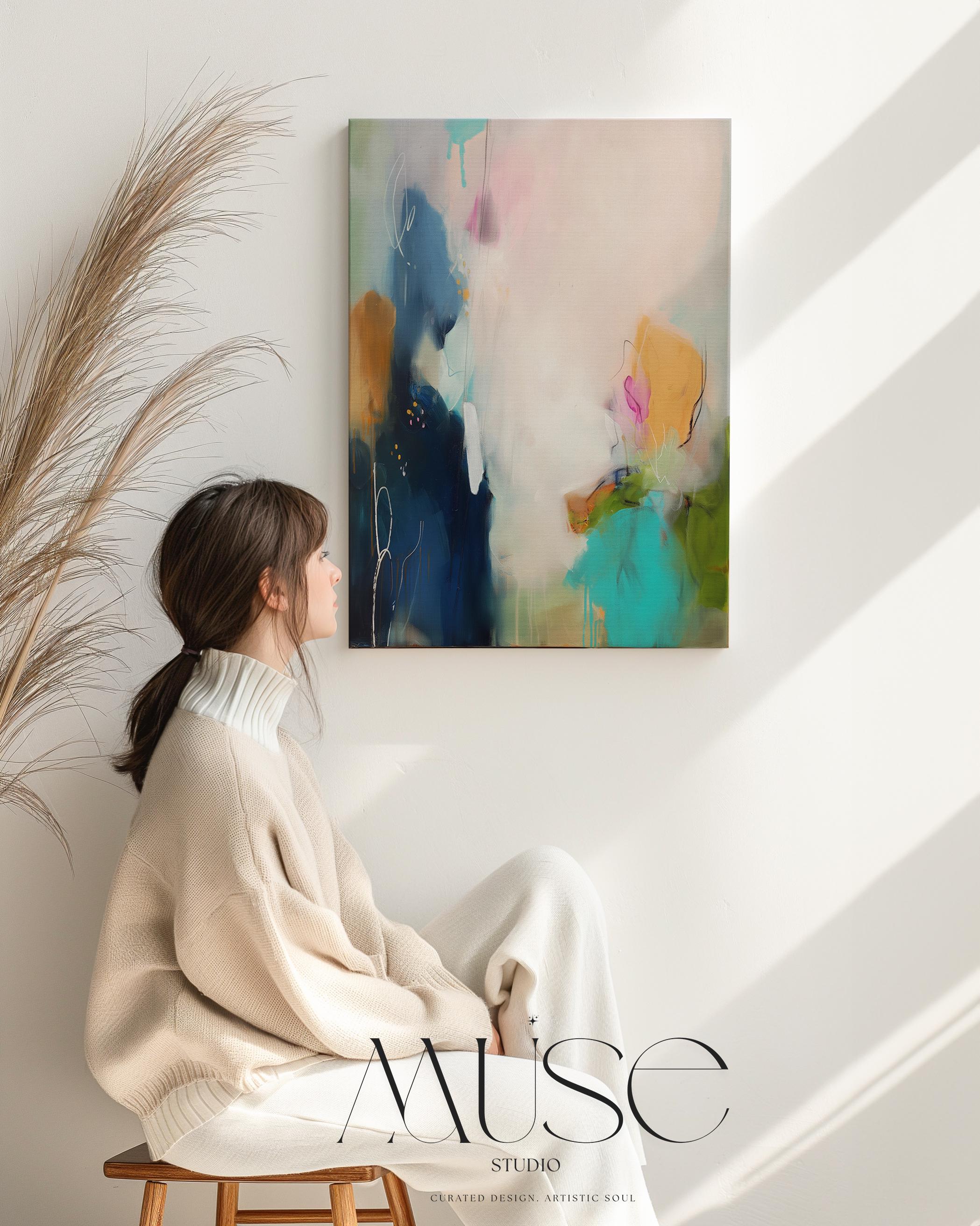 Wall Art Vertical Canvas Painting Large Decor Art Bold Pink Abstract Modern Colorful Statement for Living Room & Office | 036