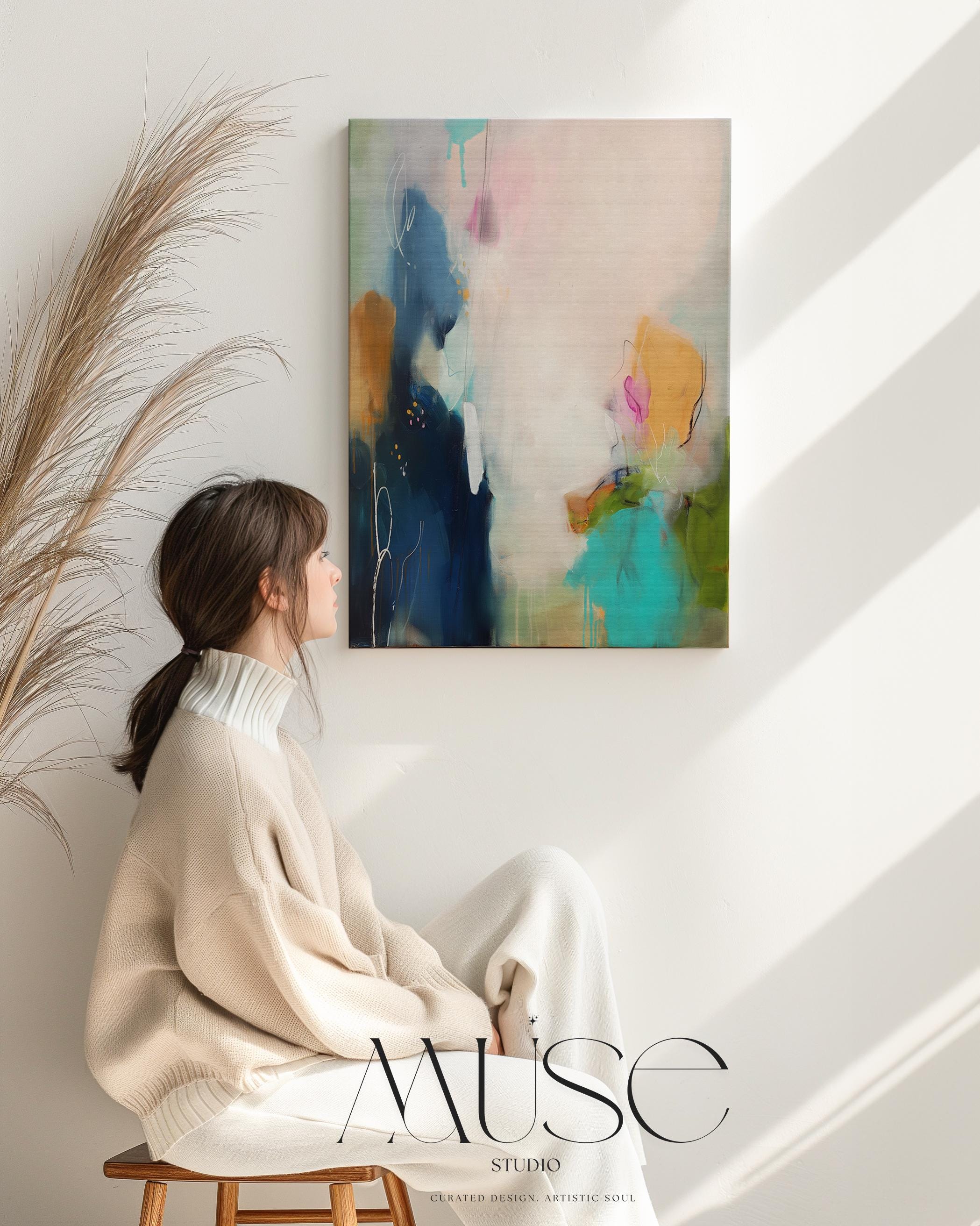 Wall Art Vertical Canvas Painting Large Decor Art Bold Pink Abstract Modern Colorful Statement for Living Room & Office | 036