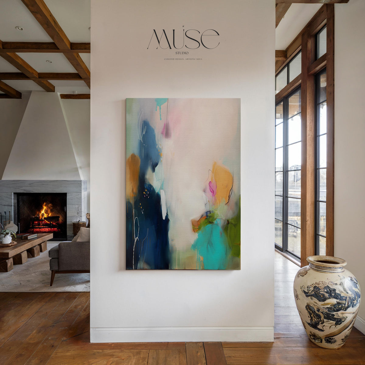 Wall Art Vertical Canvas Painting Large Decor Art Bold Pink Abstract Modern Colorful Statement for Living Room & Office | 036
