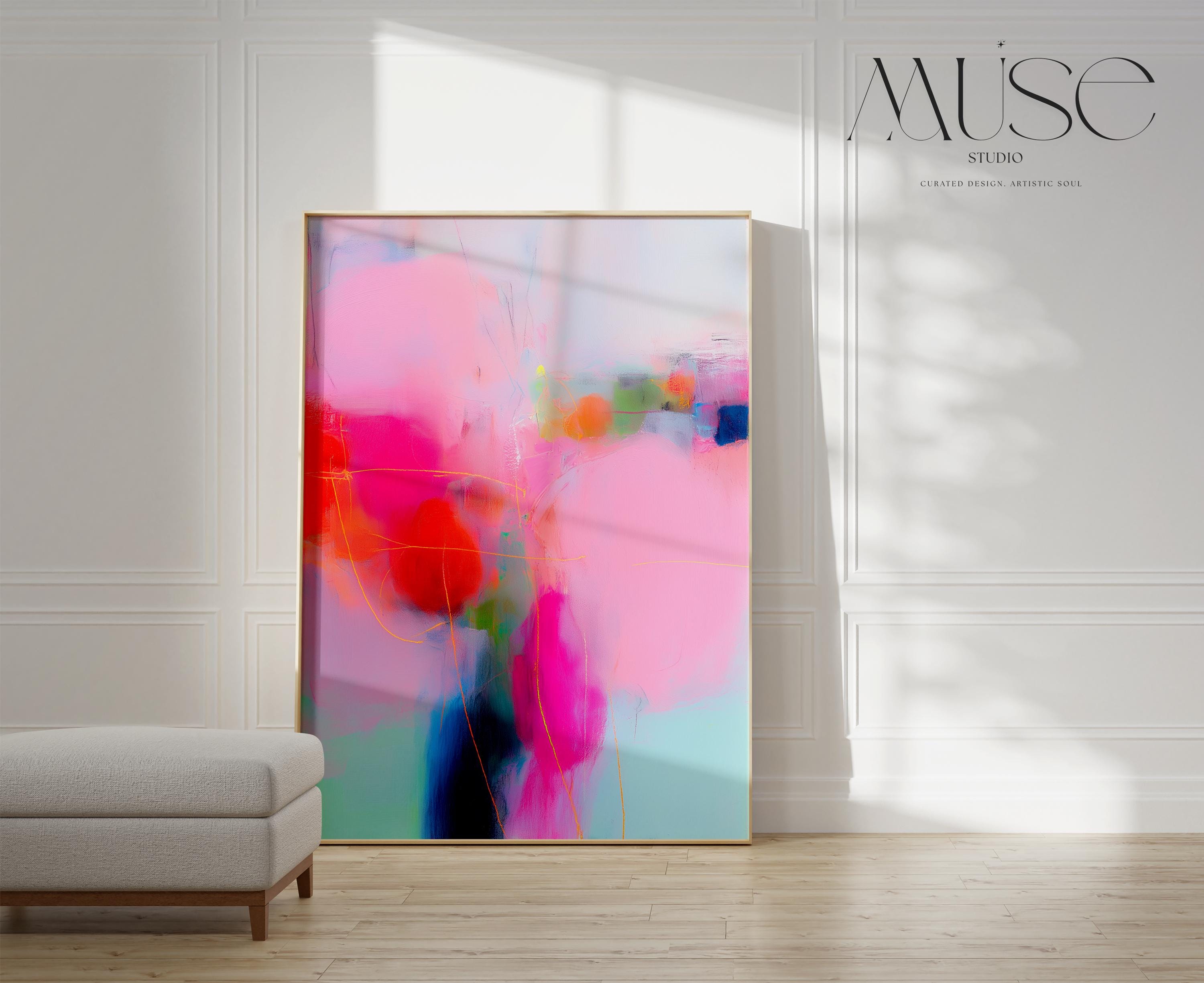 Bright Abstract Wall Art Pink Fuchsia Aqua Large Fine Art Print Poster Dopamine Decor Living Room Bedroom Joyful Vibe 435