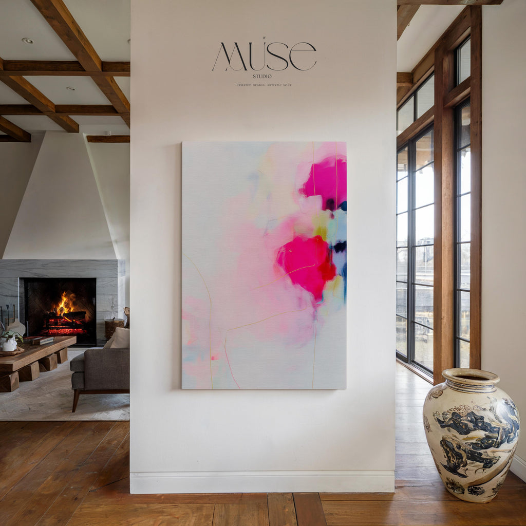 Soft Abstract Canvas Art Pink Blush White Hints Large Canvas Print Soft Contemporary Pastel Botanical Calm Eclectic Modern Home Decor 436