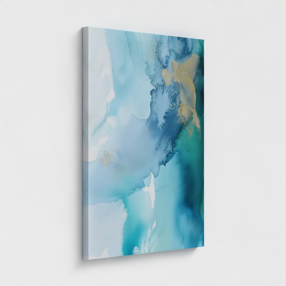 Coastal Blue Vertical Canvas Wall Art Abstract Painting in Teal and Gold Serene Decor Art for Bedroom Living Ocean-Inspired Wall Decor 276
