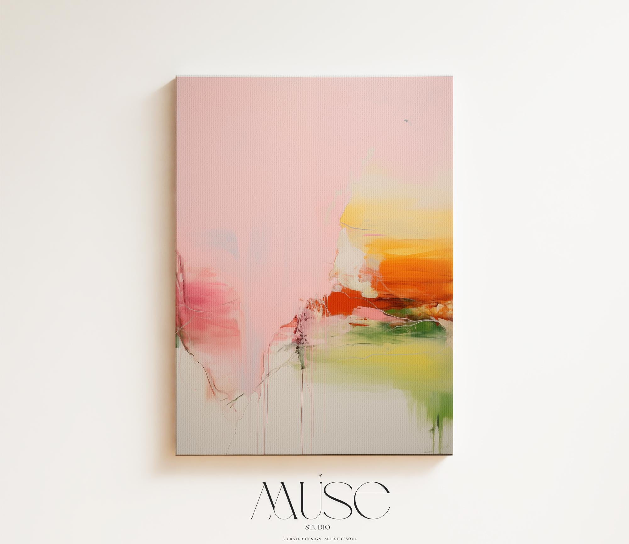 Vertical Abstract Canvas Blush Pink and Citrus Hues Boho Wall Art for Bedroom or Office Colorful Statement Decor Art for Modern Home 292