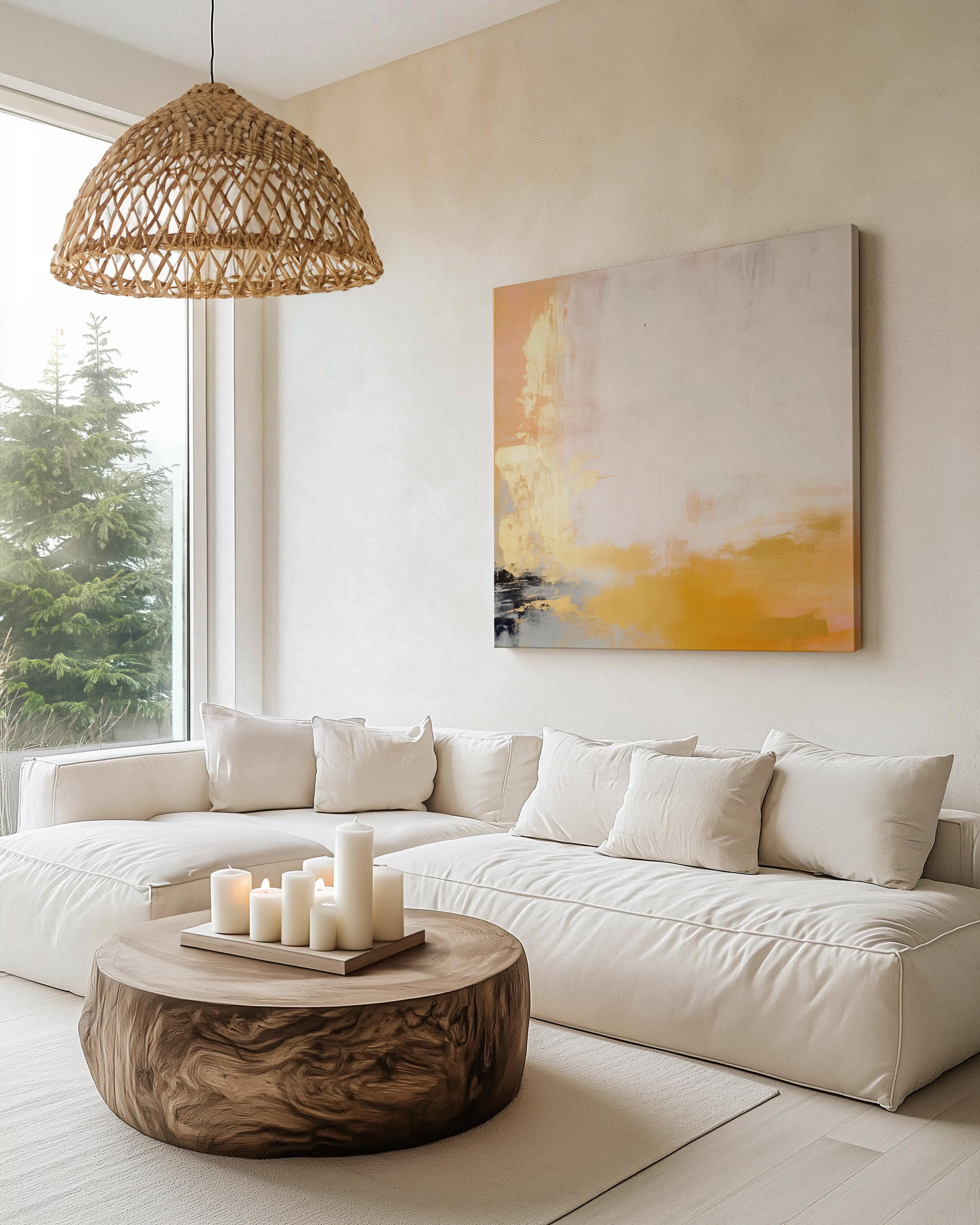 Warm Minimalist Canvas Art Earthy Yellow Gold Square Canvas Print Soft Modern Neutral Decor Earth Tones Living Room Bedroom 356