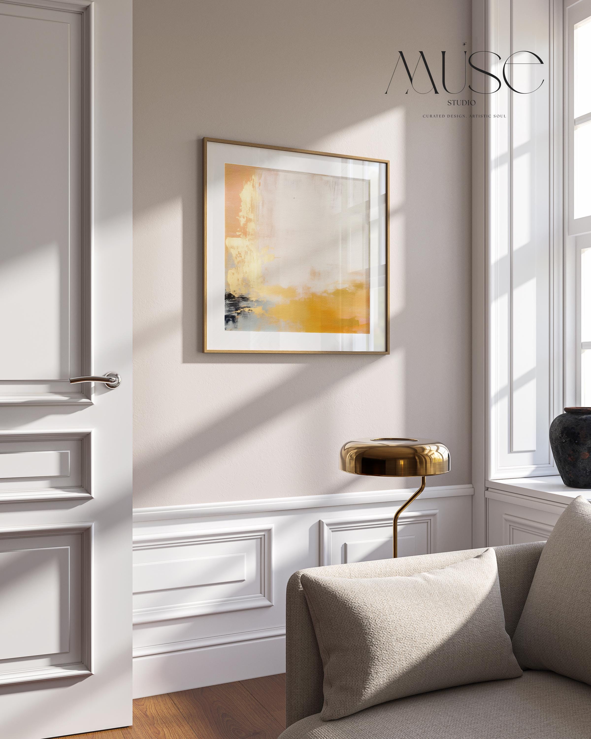 Warm Minimalist Wall Art Earthy Yellow Neutral Square Fine Art Print Poster Natural Organic Modern Decor Bedroom Living Room 356