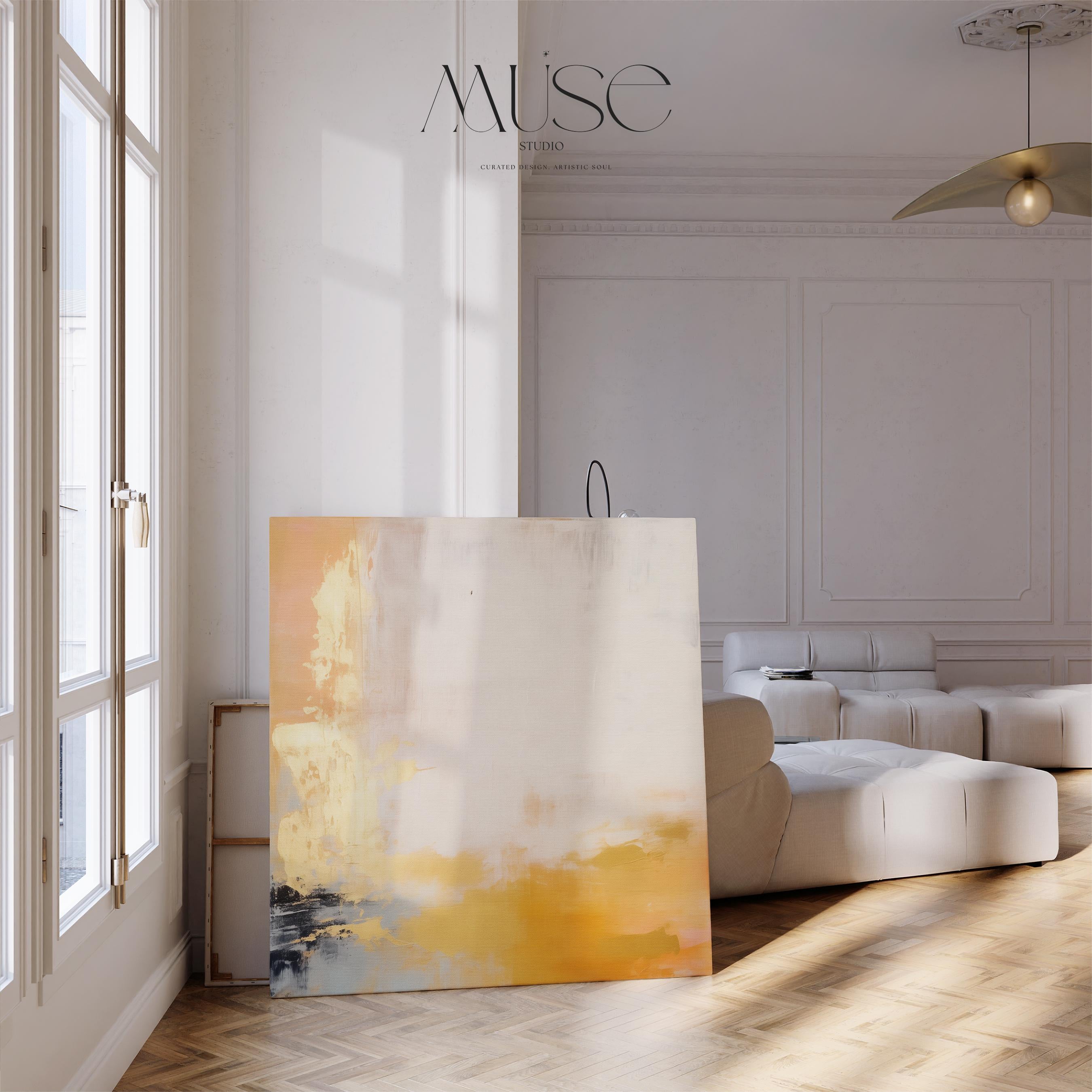 Warm Minimalist Canvas Art Earthy Yellow Gold Square Canvas Print Soft Modern Neutral Decor Earth Tones Living Room Bedroom 356