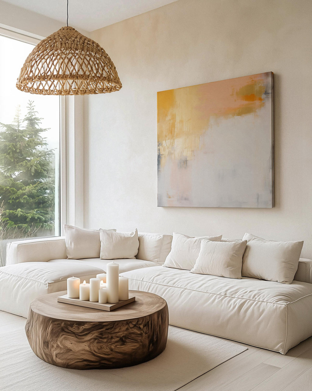 Oversized Canvas Art Yellow Ochre Creamy White Large Abstract Painting Warm Minimalism Muted Modern Soft Contemporary Decor 357