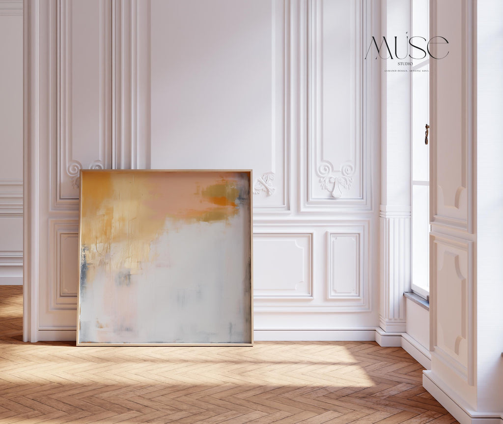 Warm Minimalist Abstract Wall Art Yellow Ochre Creamy White Large Fine Art Print Poster Muted Modern Neutral Living Room Bedroom 357