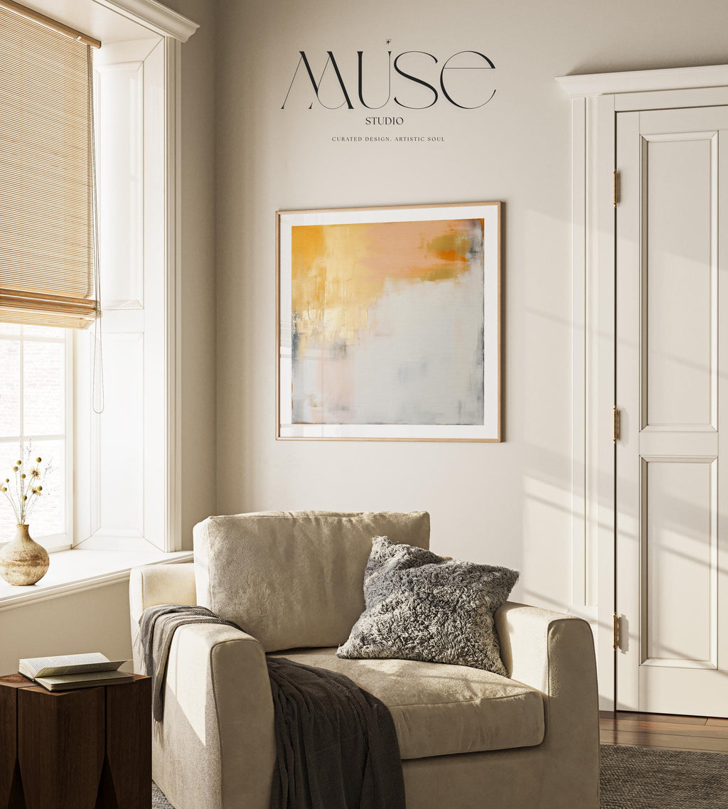 Warm Minimalist Abstract Wall Art Yellow Ochre Creamy White Large Fine Art Print Poster Muted Modern Neutral Living Room Bedroom 357